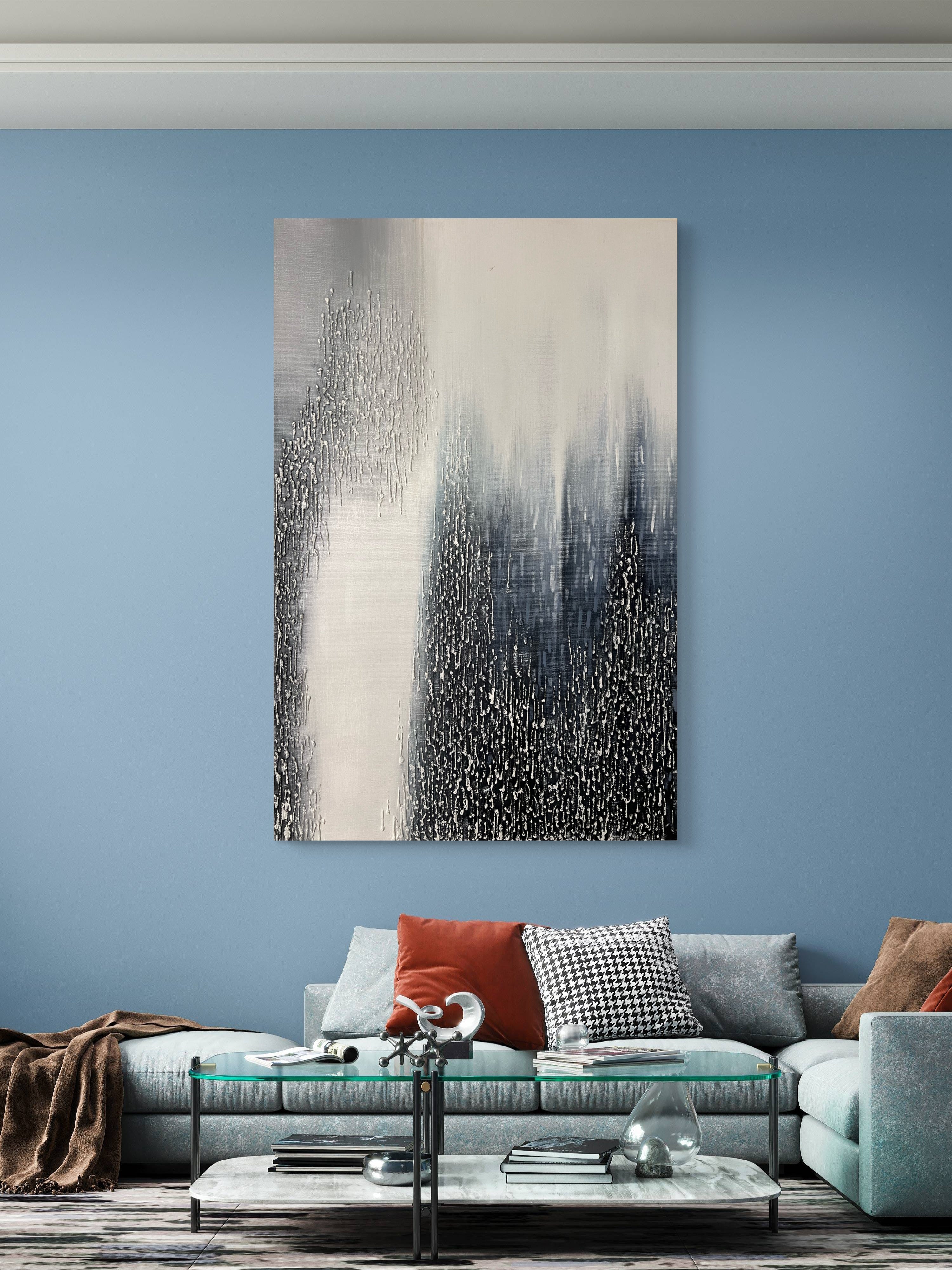 Vertical Drift Texture / Textured Abstract Canvas Wall Art in Black, White & Grey | Modern Home Décor