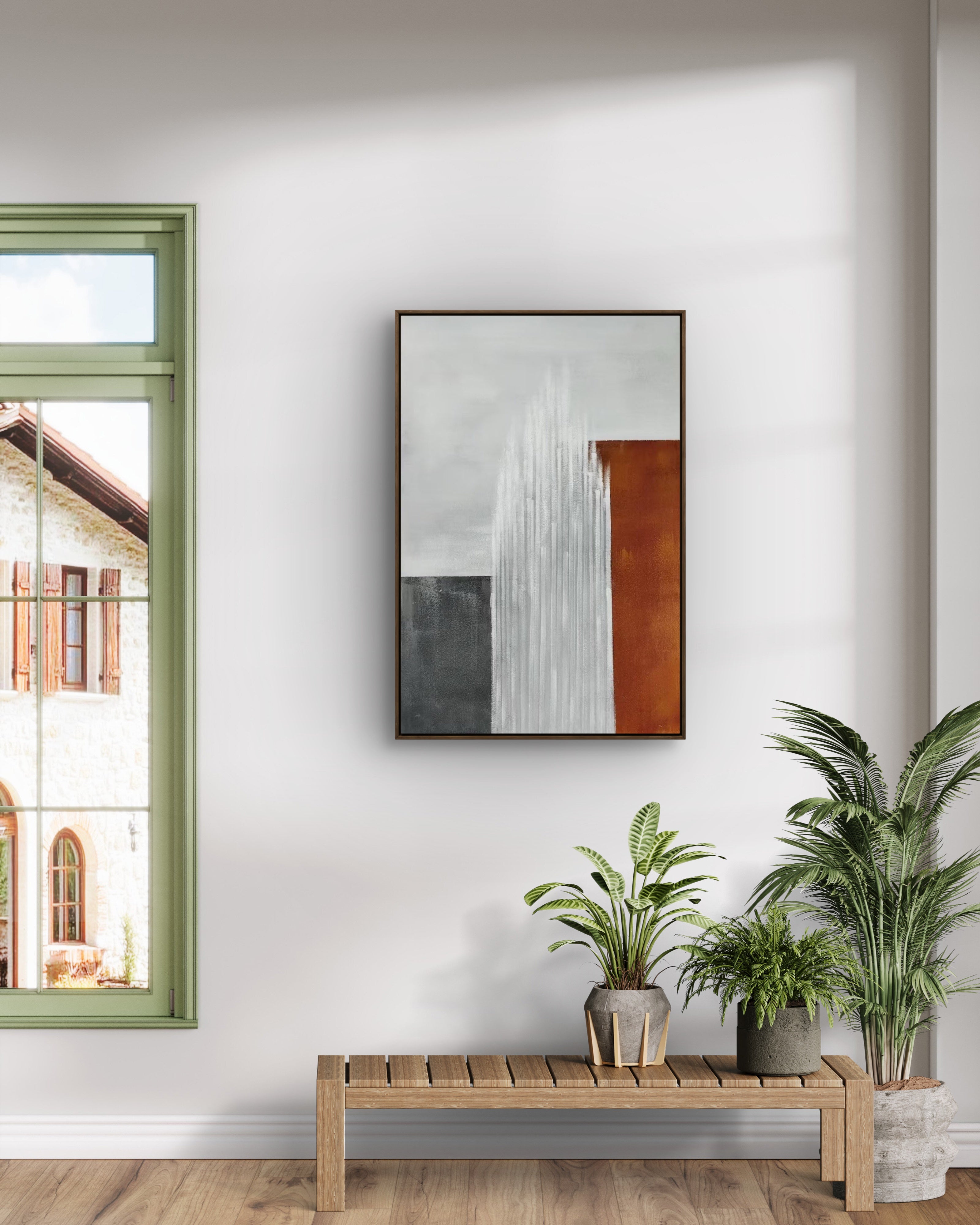 Vertical Ember Texture / Textured Abstract Canvas Wall Art in Rust, White & Grey | Modern Home Décor