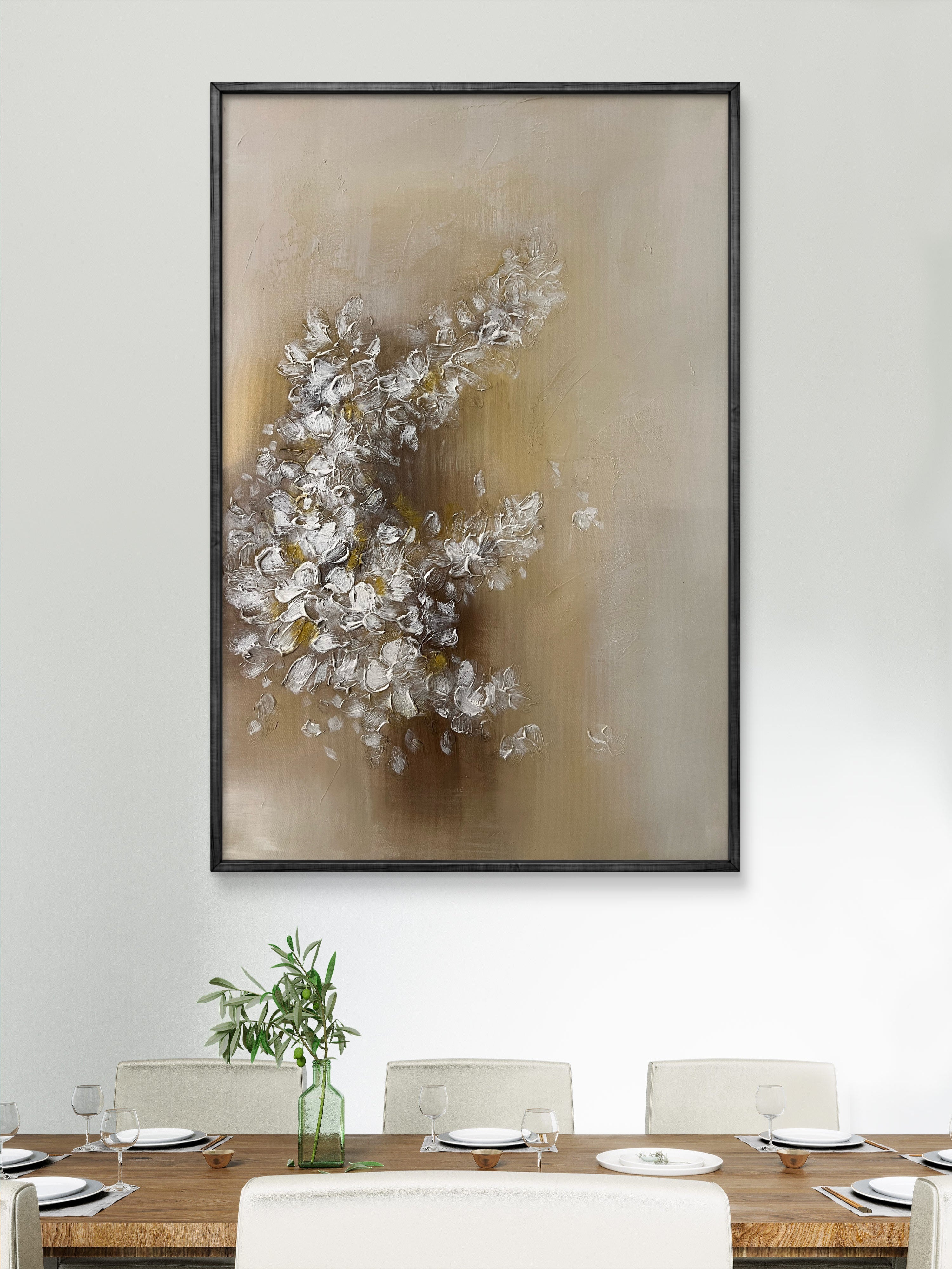 Soft Bloom Texture / Textured Floral Canvas Wall Art in Soft Beige & White | Modern Home Décor