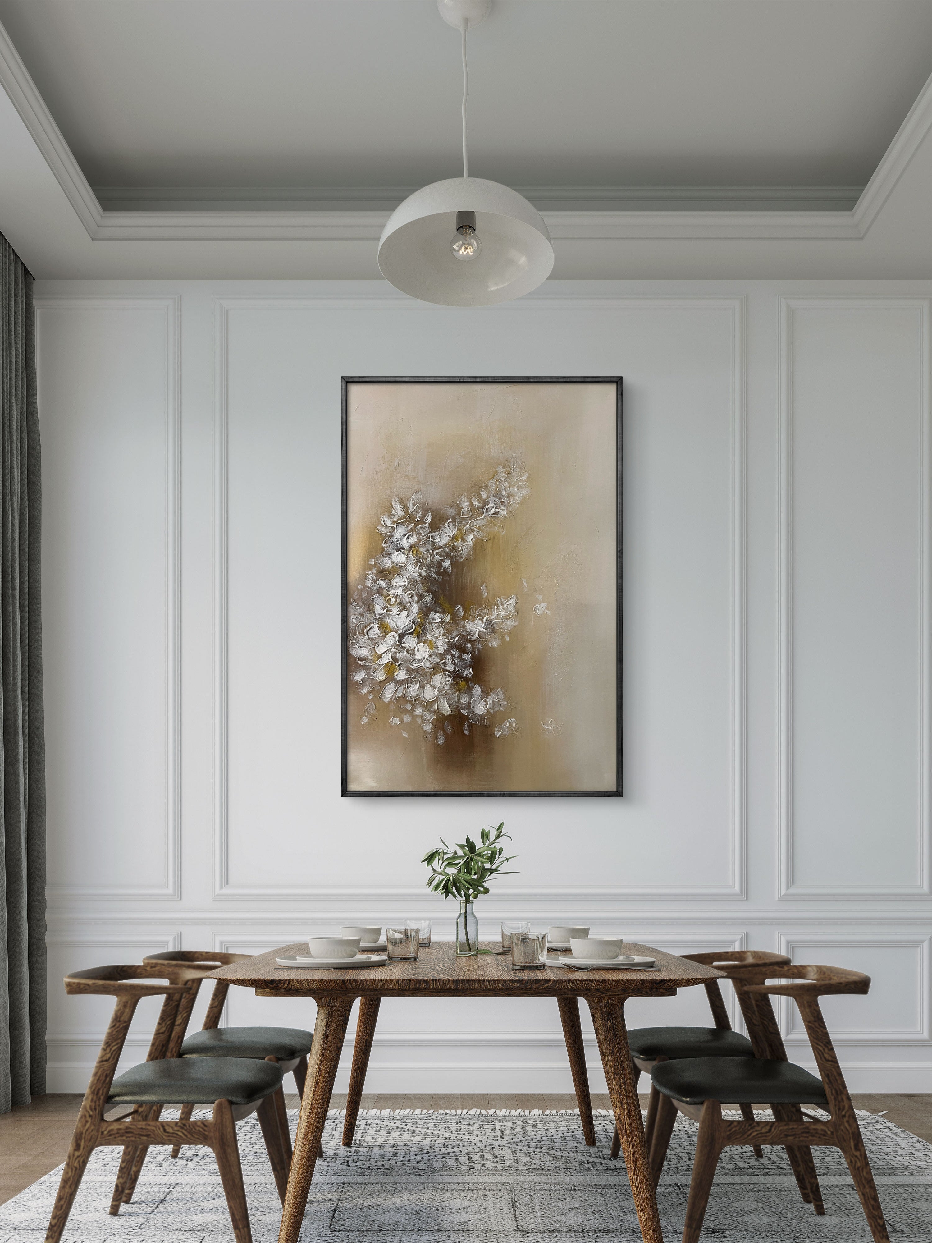 Soft Bloom Texture / Textured Floral Canvas Wall Art in Soft Beige & White | Modern Home Décor