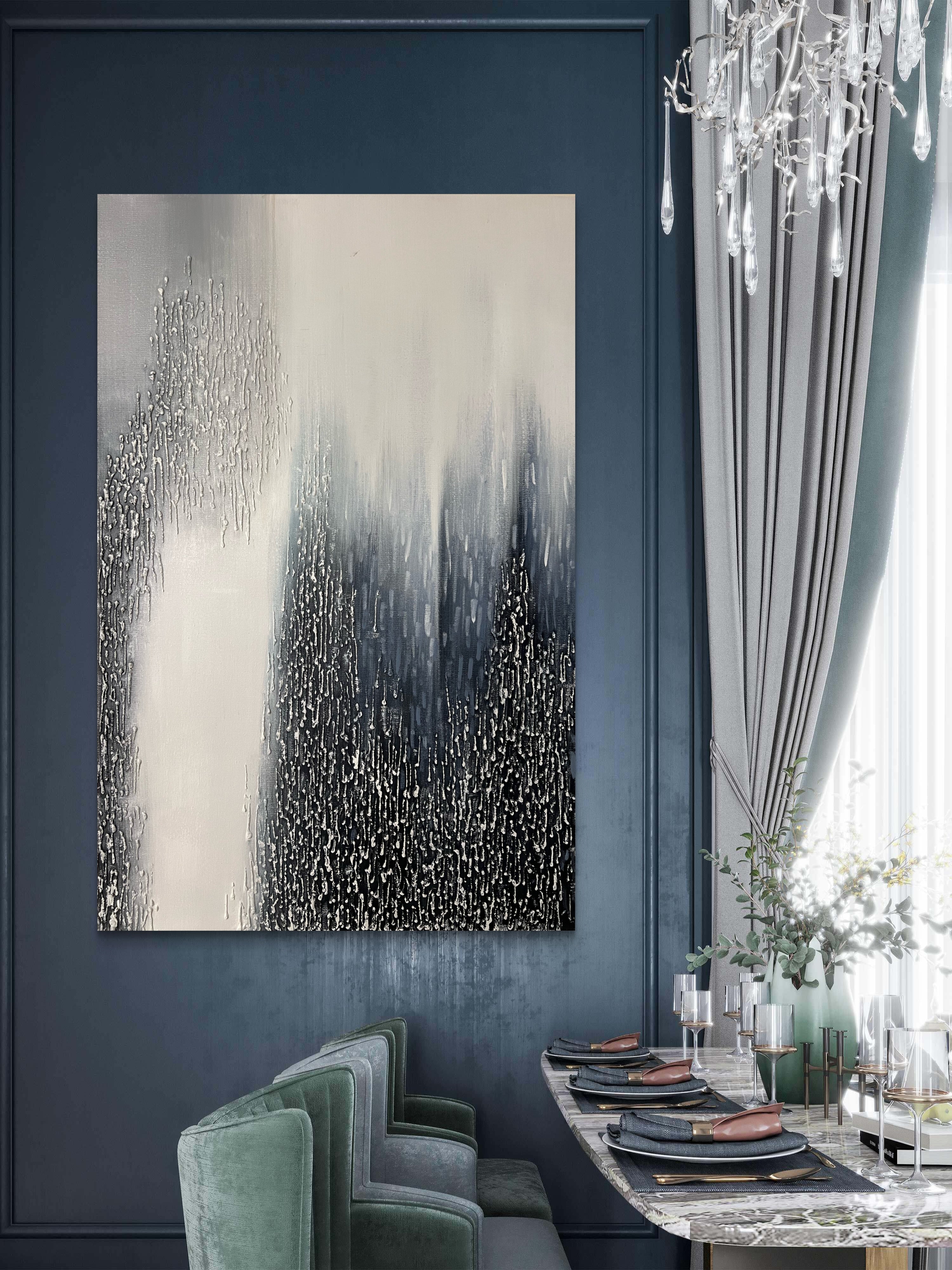 Vertical Drift Texture / Textured Abstract Canvas Wall Art in Black, White & Grey | Modern Home Décor