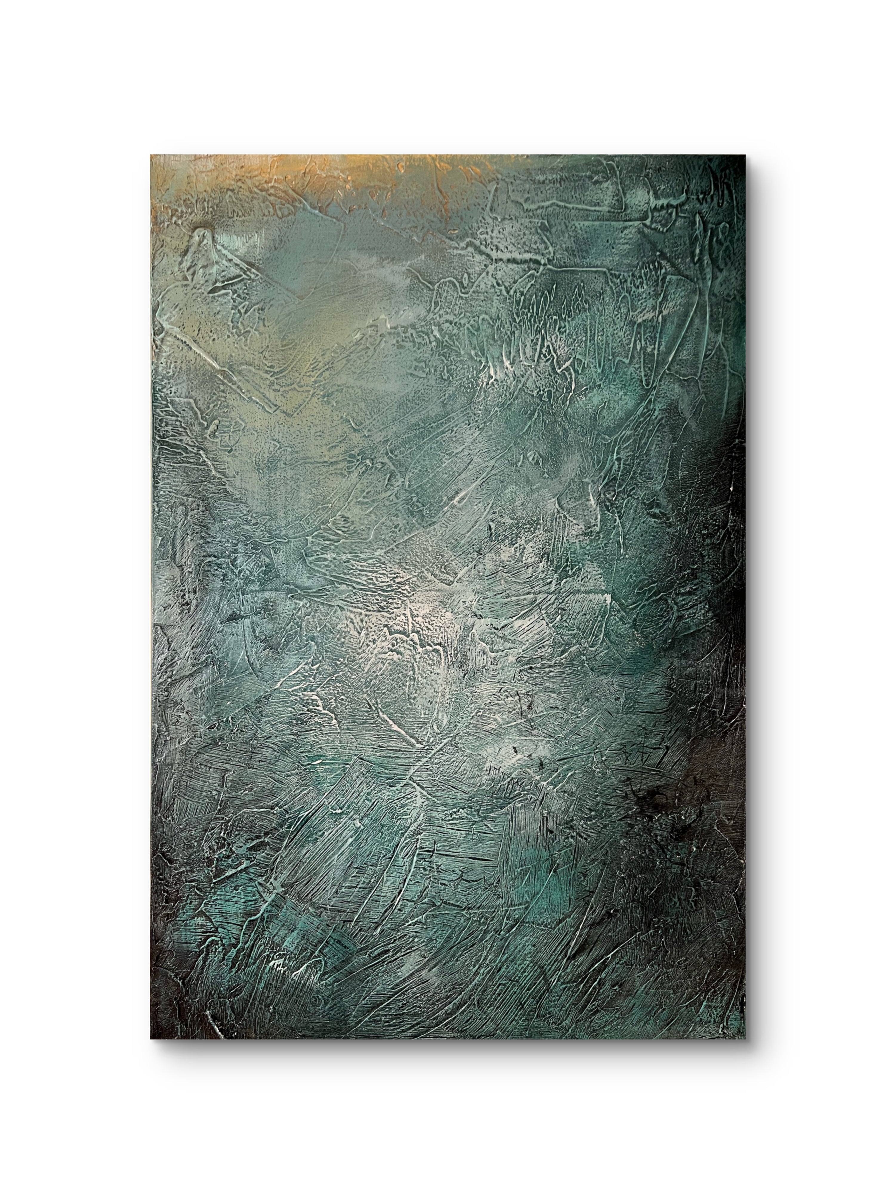 Held in Stillness / Abstract Blue-Green Textured Oil Painting – Hand-Painted 3D Canvas Wall Art