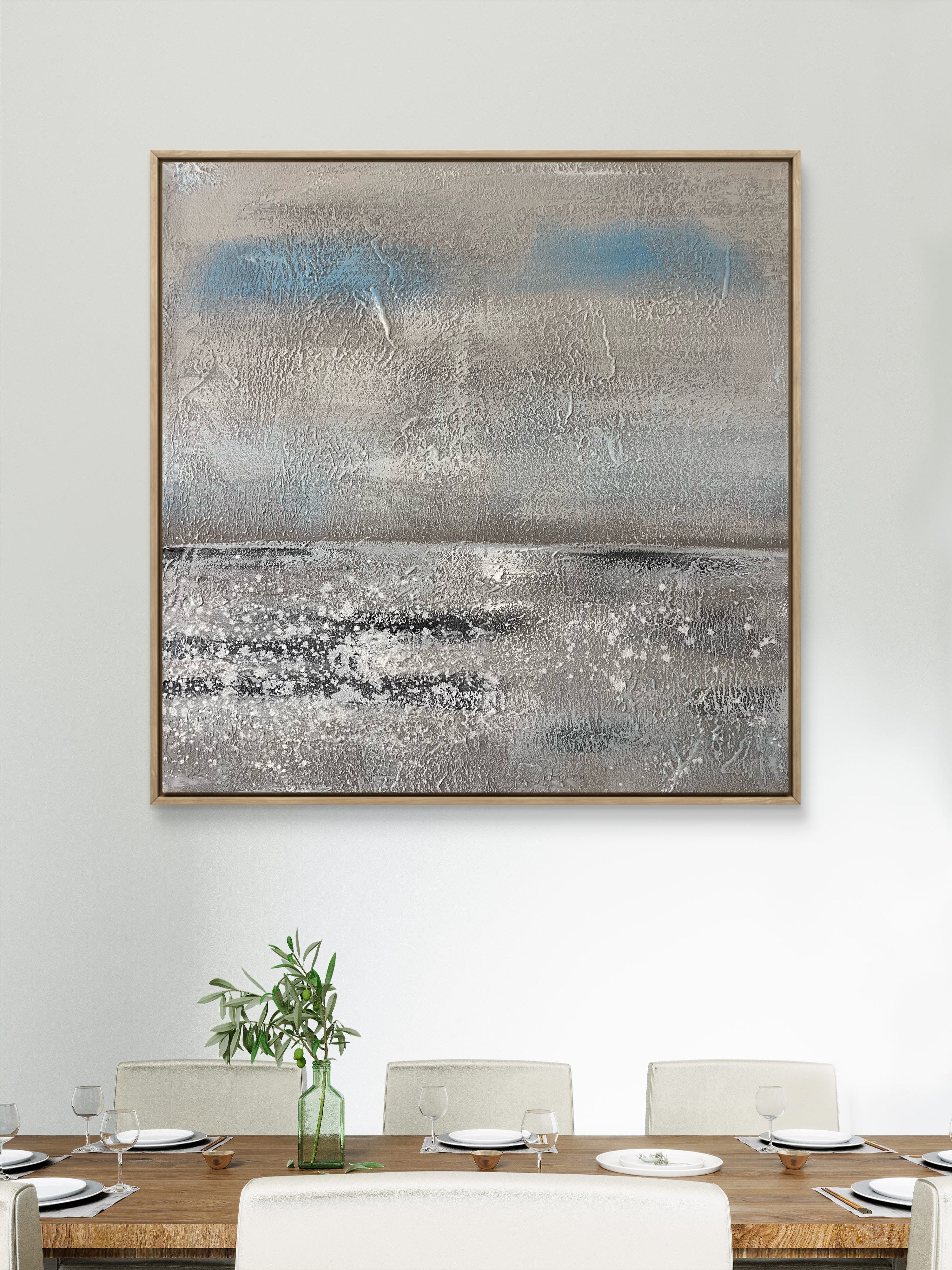 Quiet Shore Texture / Textured Abstract Canvas Wall Art in Soft Grey & Blue | Modern Home Décor