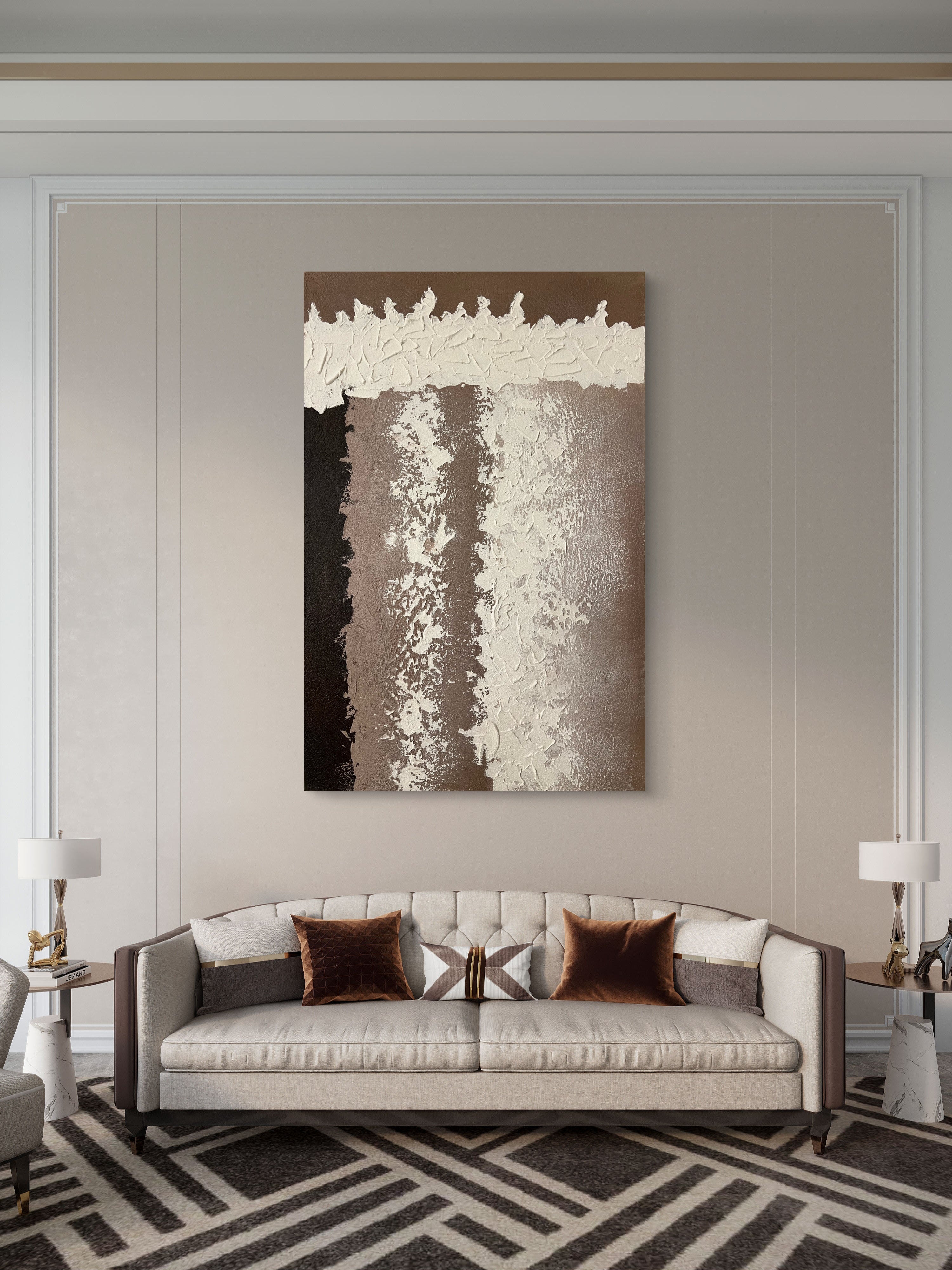 Earth Column Texture / Textured Abstract Canvas Wall Art in Neutral Beige & Brown | Modern Home Décor
