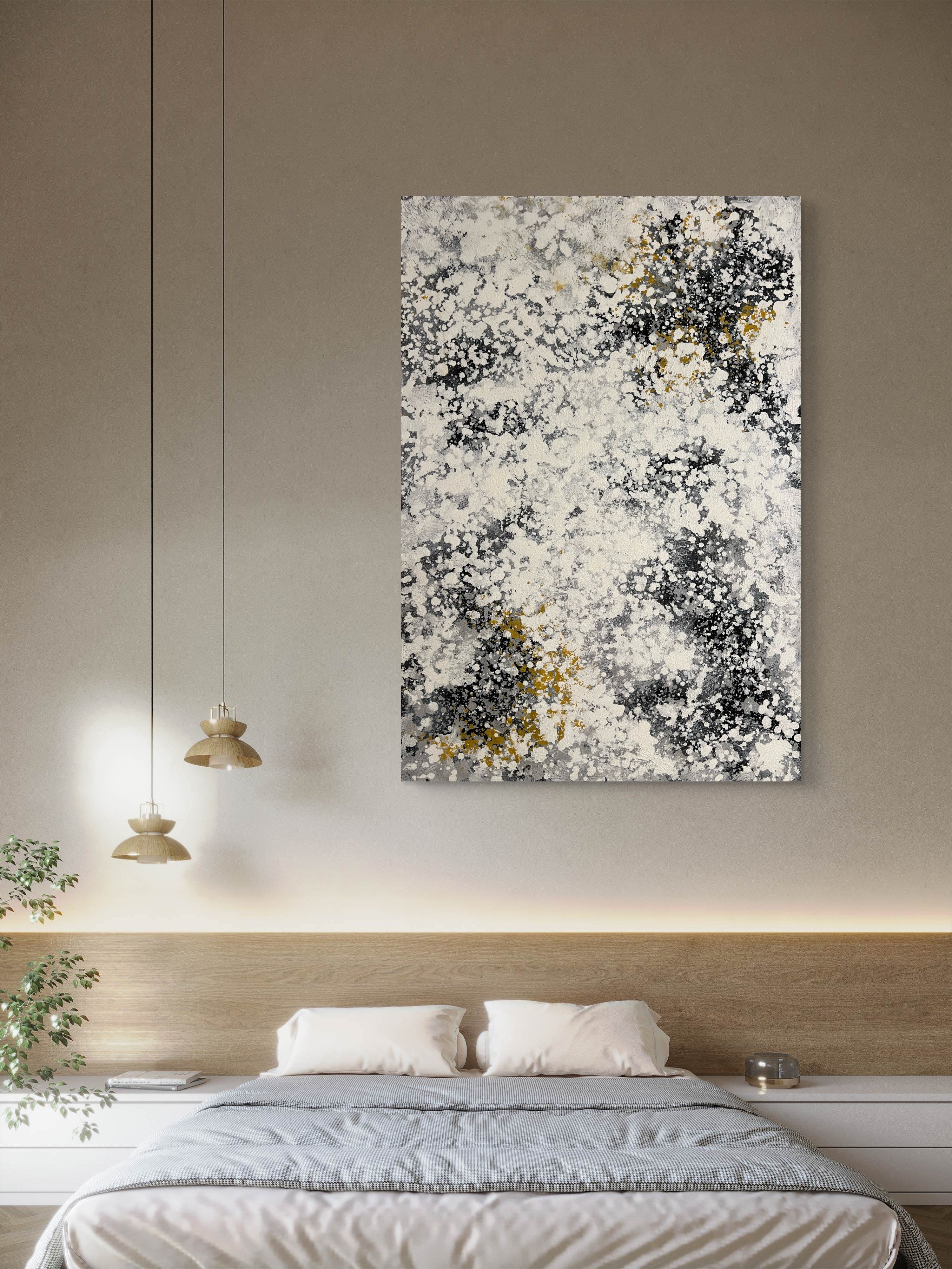 Ivory Mist Texture / Textured Abstract Canvas Wall Art in Ivory, Black & Gold | Modern Home Décor