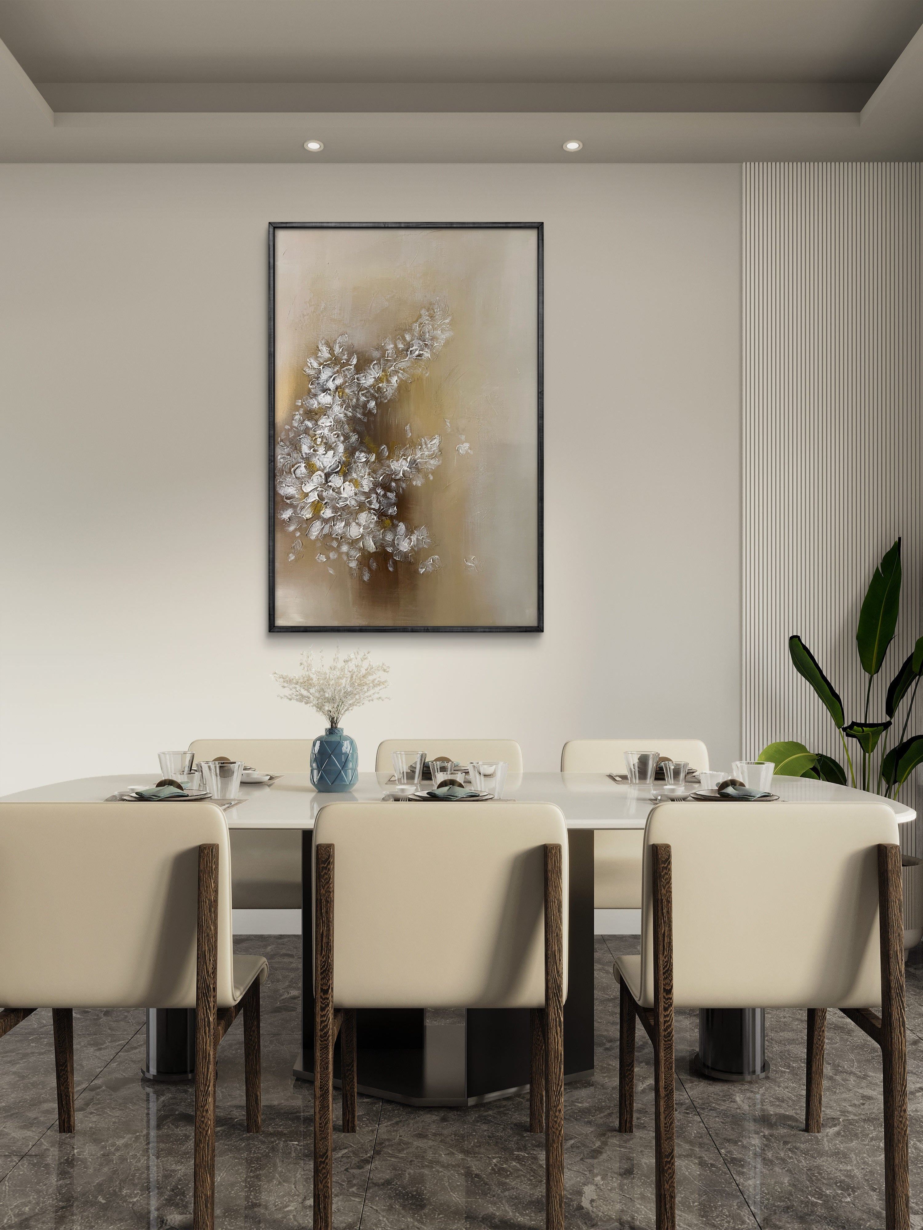 Soft Bloom Texture / Textured Floral Canvas Wall Art in Soft Beige & White | Modern Home Décor