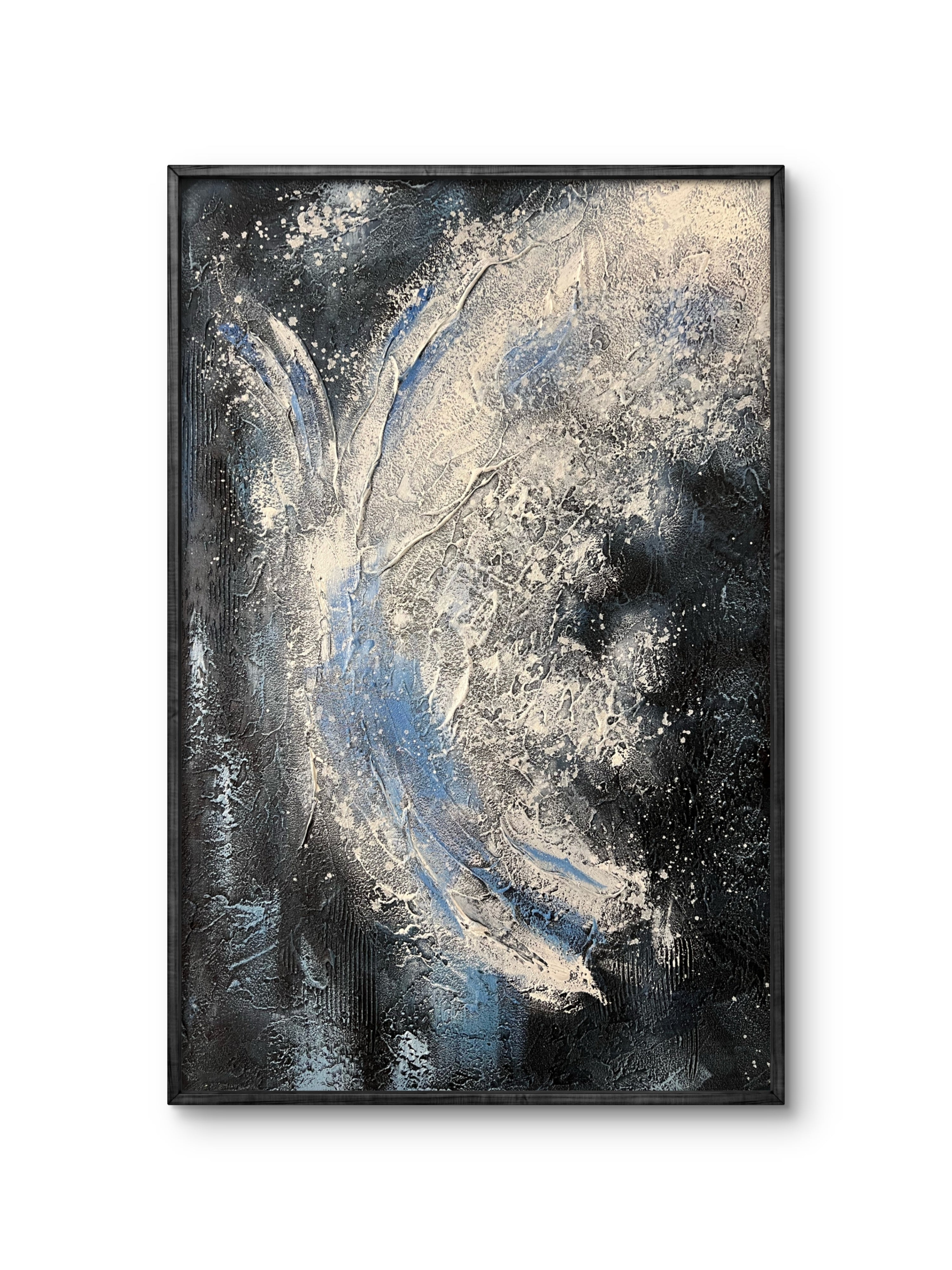 Midnight Flow Texture / Textured Abstract Canvas Wall Art in Black, Blue & Ivory | Modern Home Décor