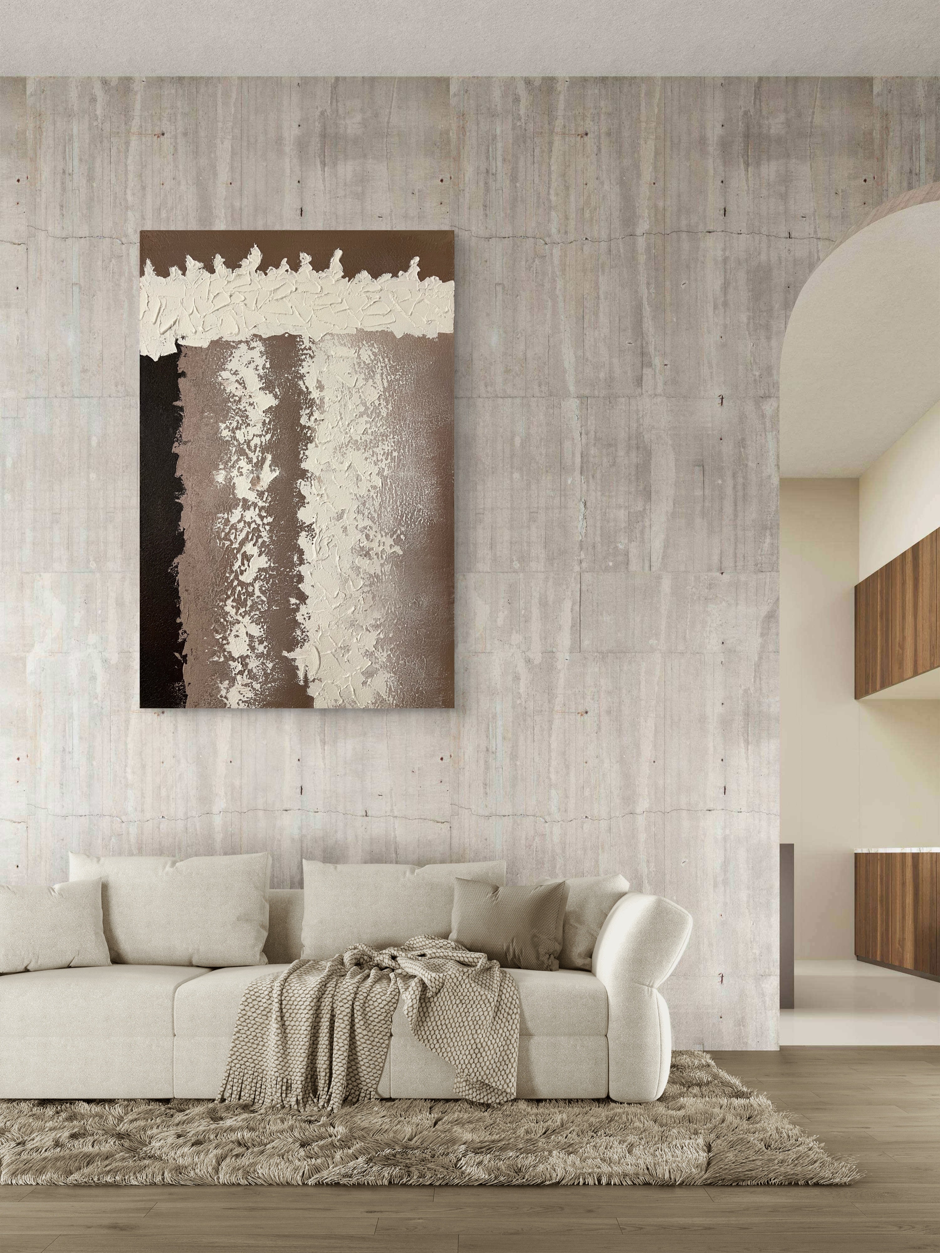 Earth Column Texture / Textured Abstract Canvas Wall Art in Neutral Beige & Brown | Modern Home Décor