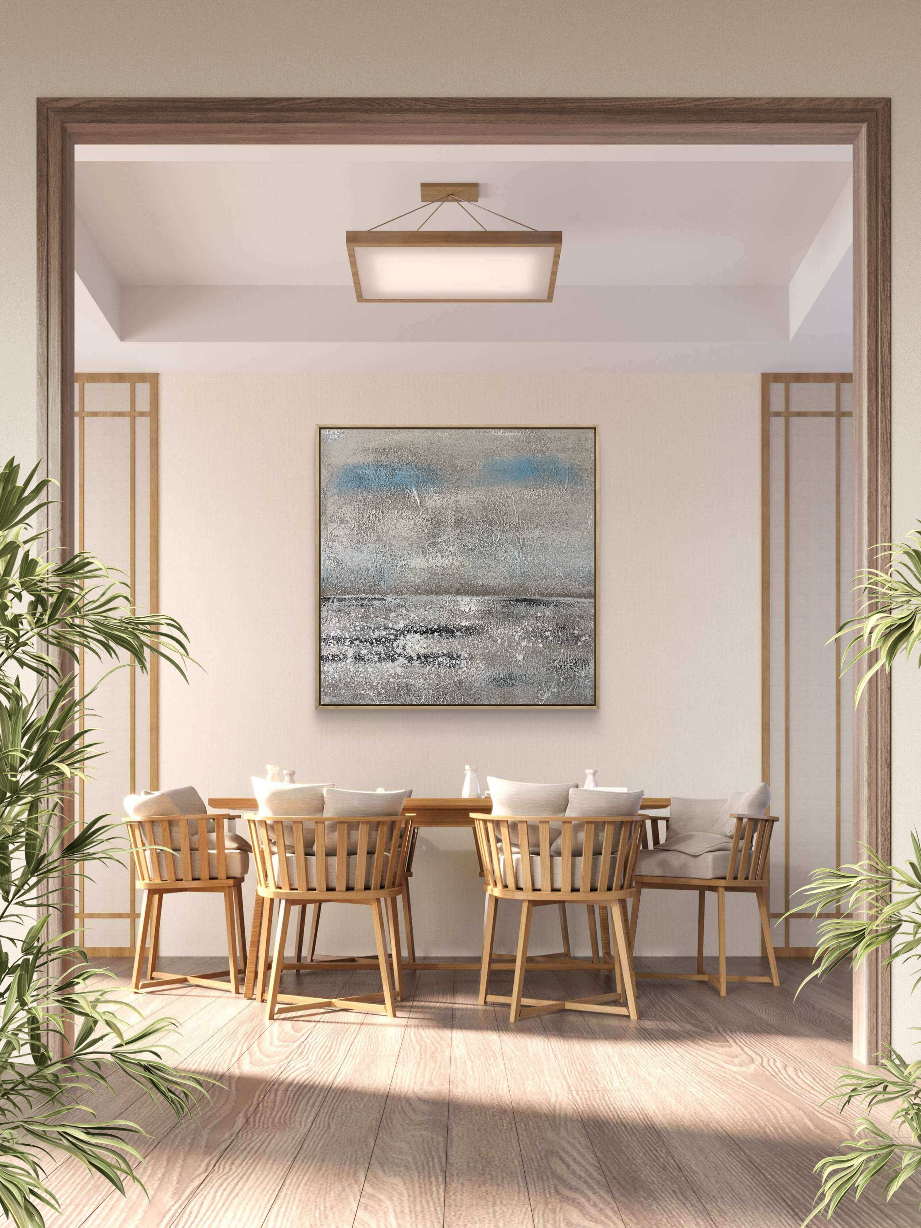 Quiet Shore Texture / Textured Abstract Canvas Wall Art in Soft Grey & Blue | Modern Home Décor