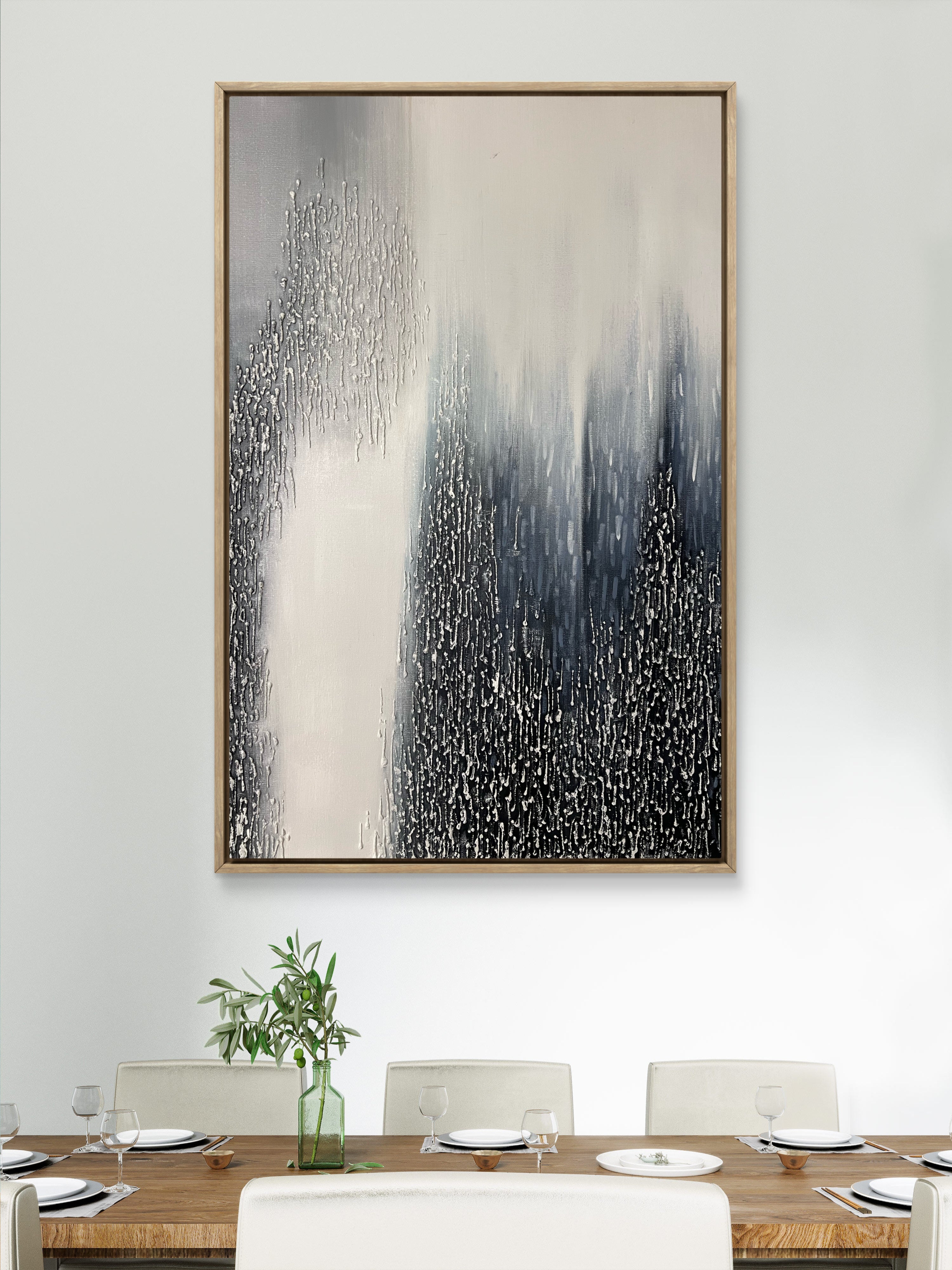 Vertical Drift Texture / Textured Abstract Canvas Wall Art in Black, White & Grey | Modern Home Décor