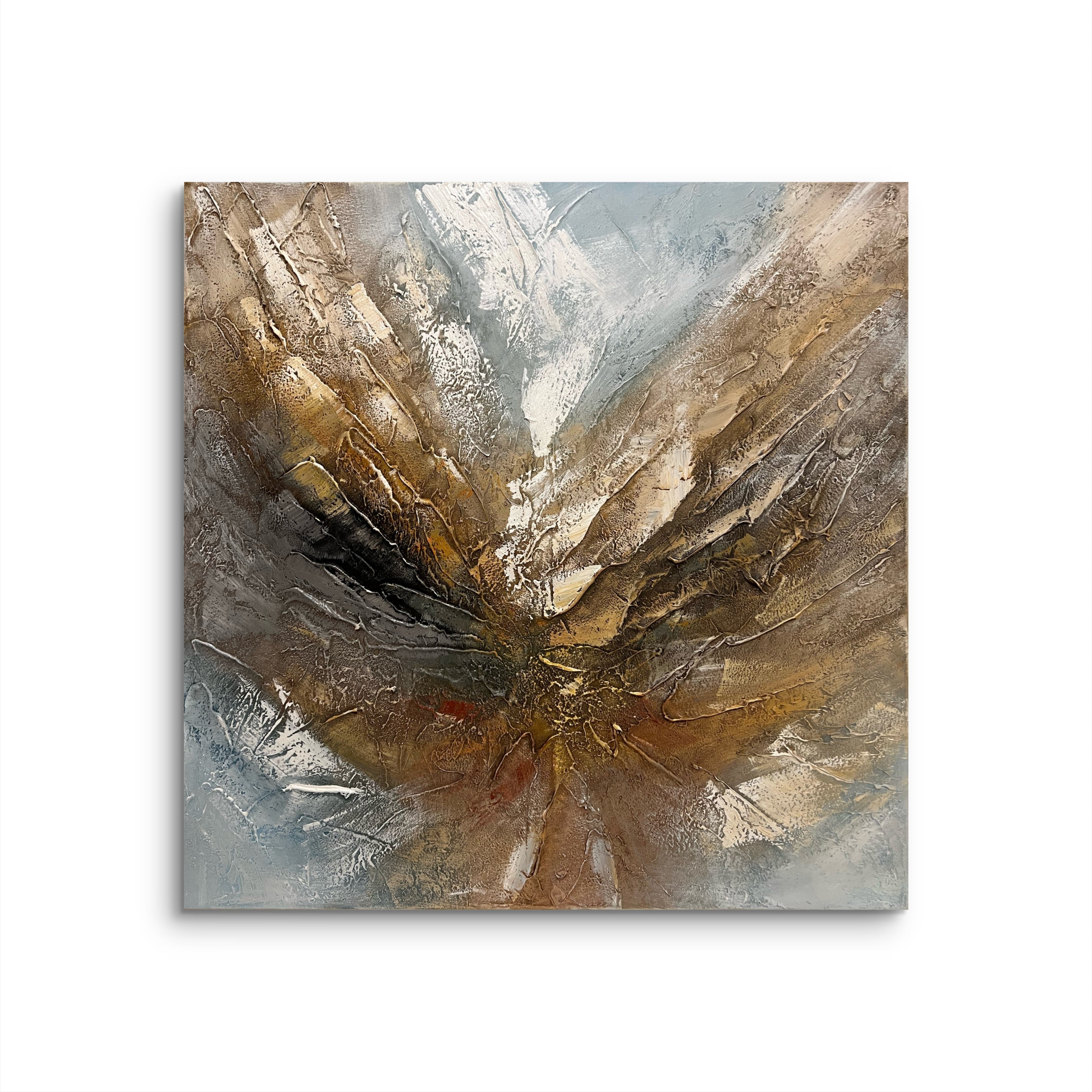 Radiant Core Texture / Textured Abstract Canvas Wall Art in Gold, Brown & Grey | Modern Home Décor