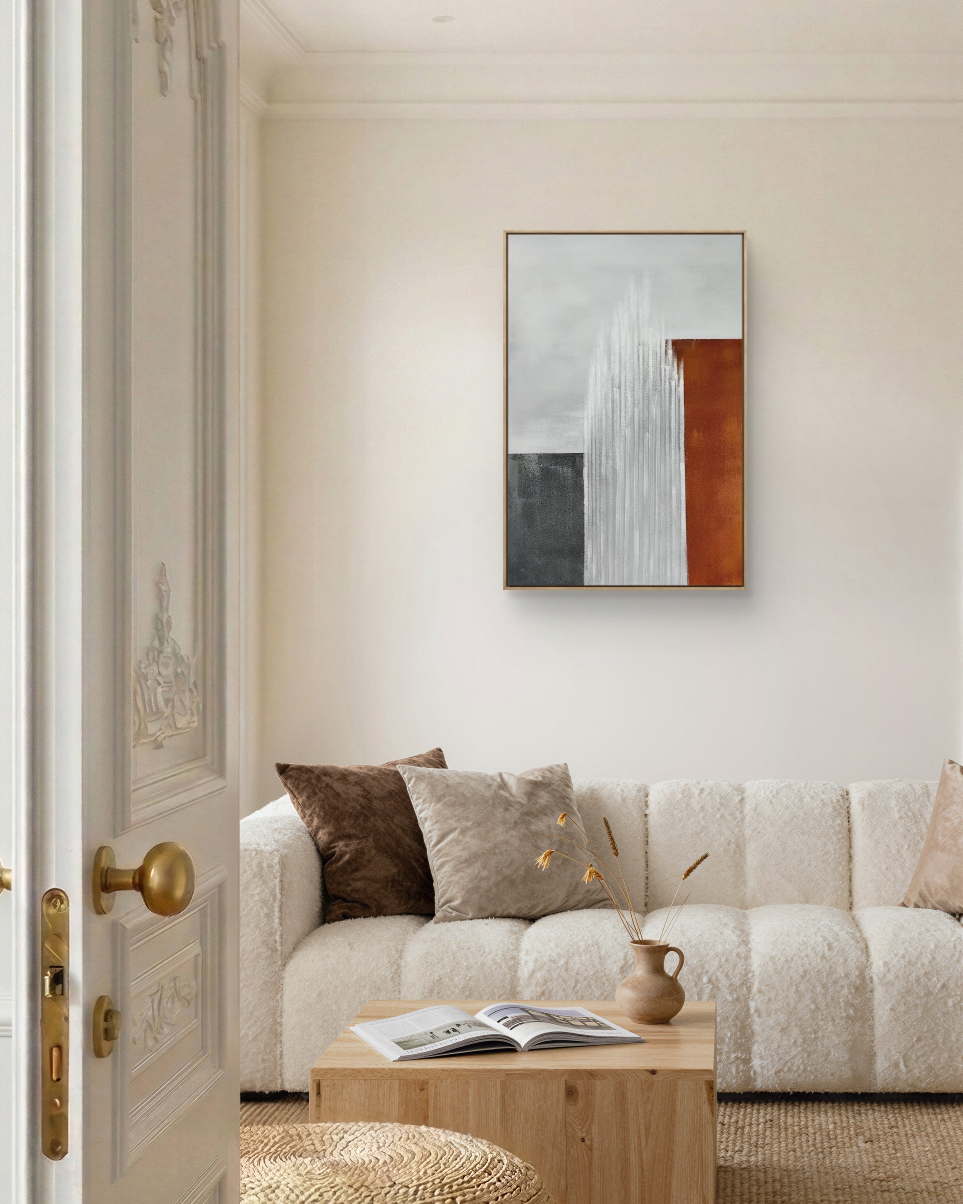 Vertical Ember Texture / Textured Abstract Canvas Wall Art in Rust, White & Grey | Modern Home Décor