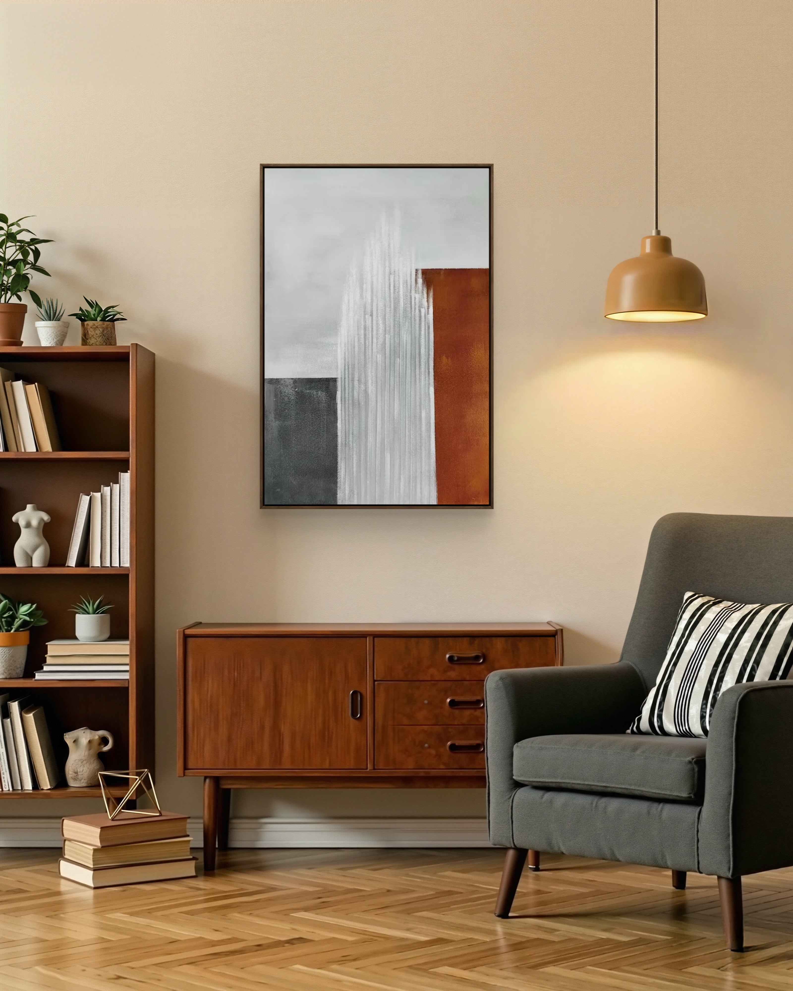 Vertical Ember Texture / Textured Abstract Canvas Wall Art in Rust, White & Grey | Modern Home Décor