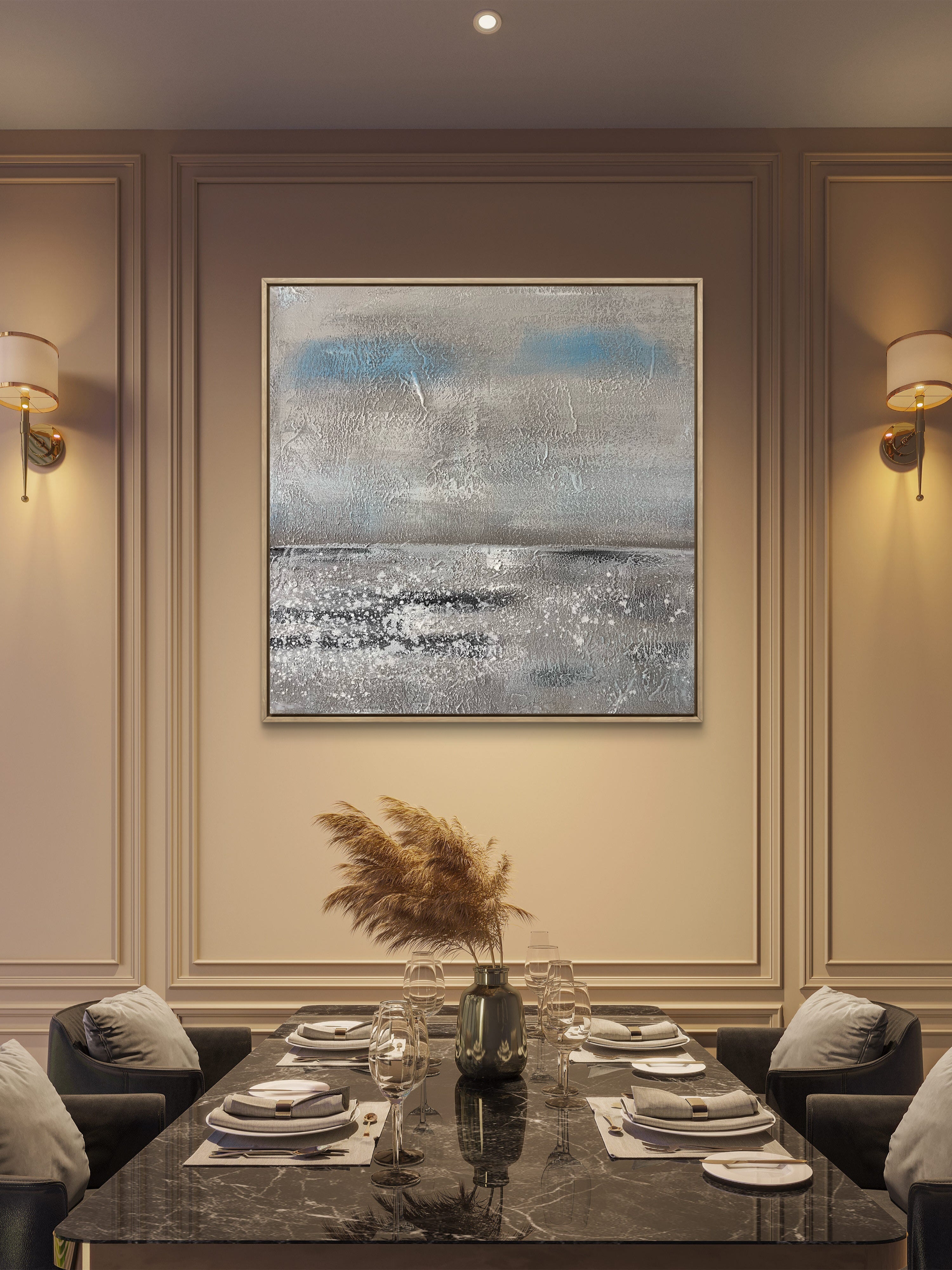 Quiet Shore Texture / Textured Abstract Canvas Wall Art in Soft Grey & Blue | Modern Home Décor