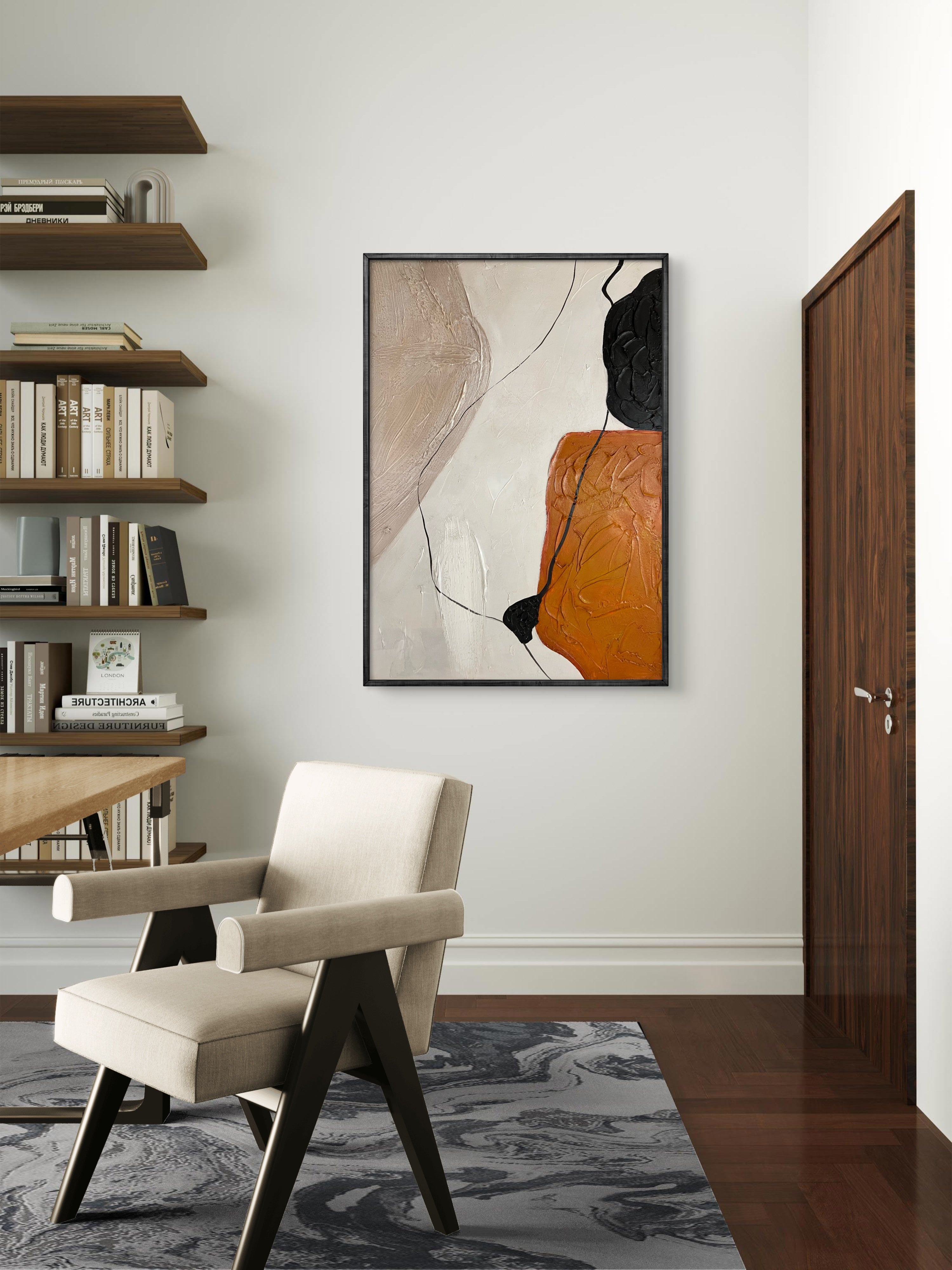 Terracotta Balance Texture / Textured Abstract Canvas Wall Art in Terracotta, Black & Neutral | Modern Home Décor