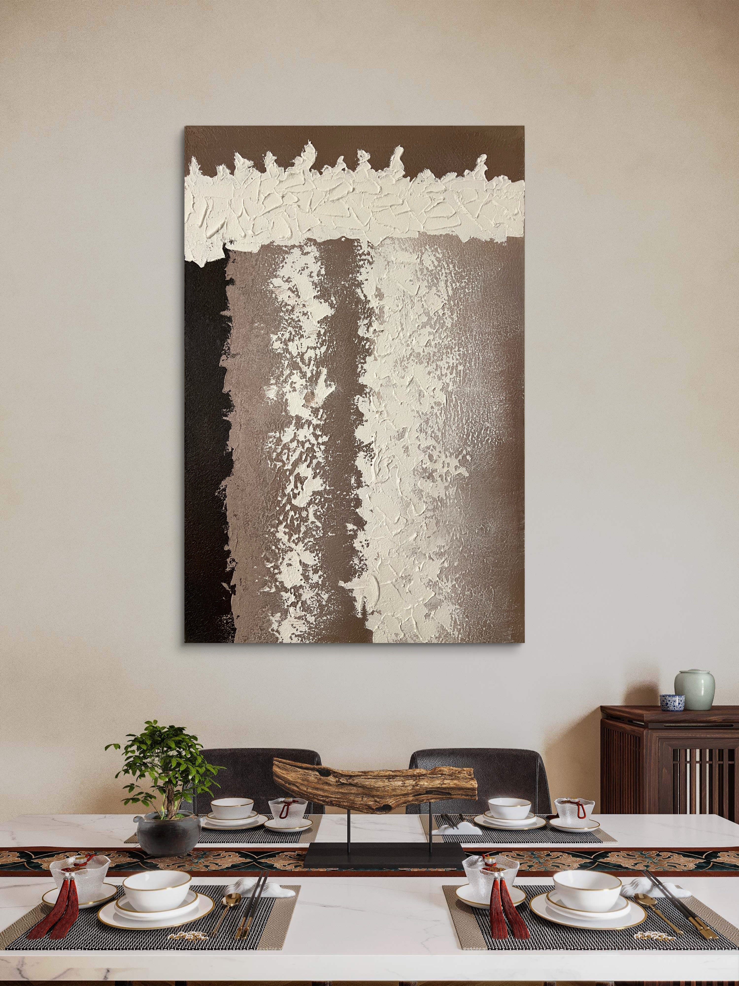 Earth Column Texture / Textured Abstract Canvas Wall Art in Neutral Beige & Brown | Modern Home Décor