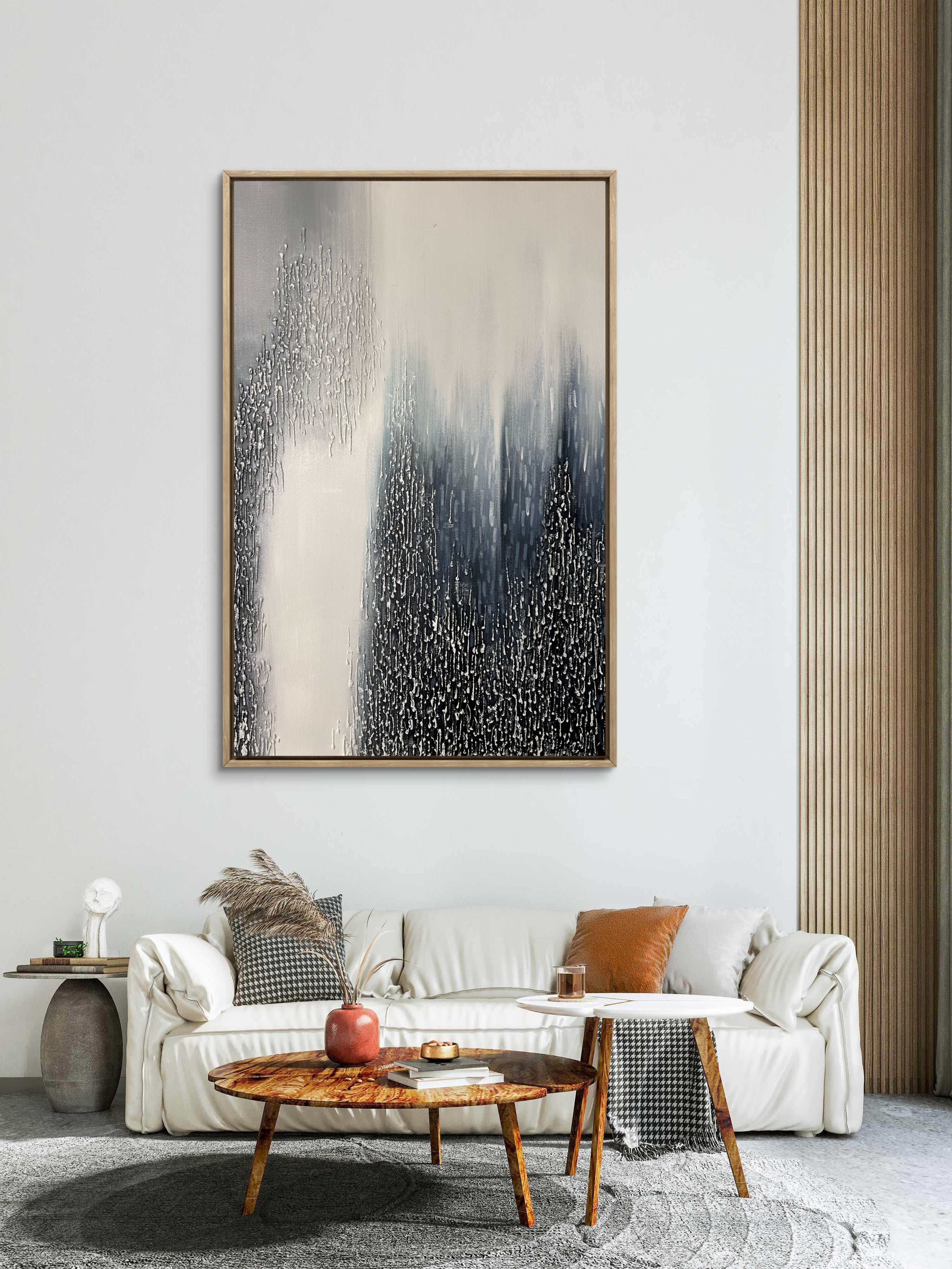 Vertical Drift Texture / Textured Abstract Canvas Wall Art in Black, White & Grey | Modern Home Décor