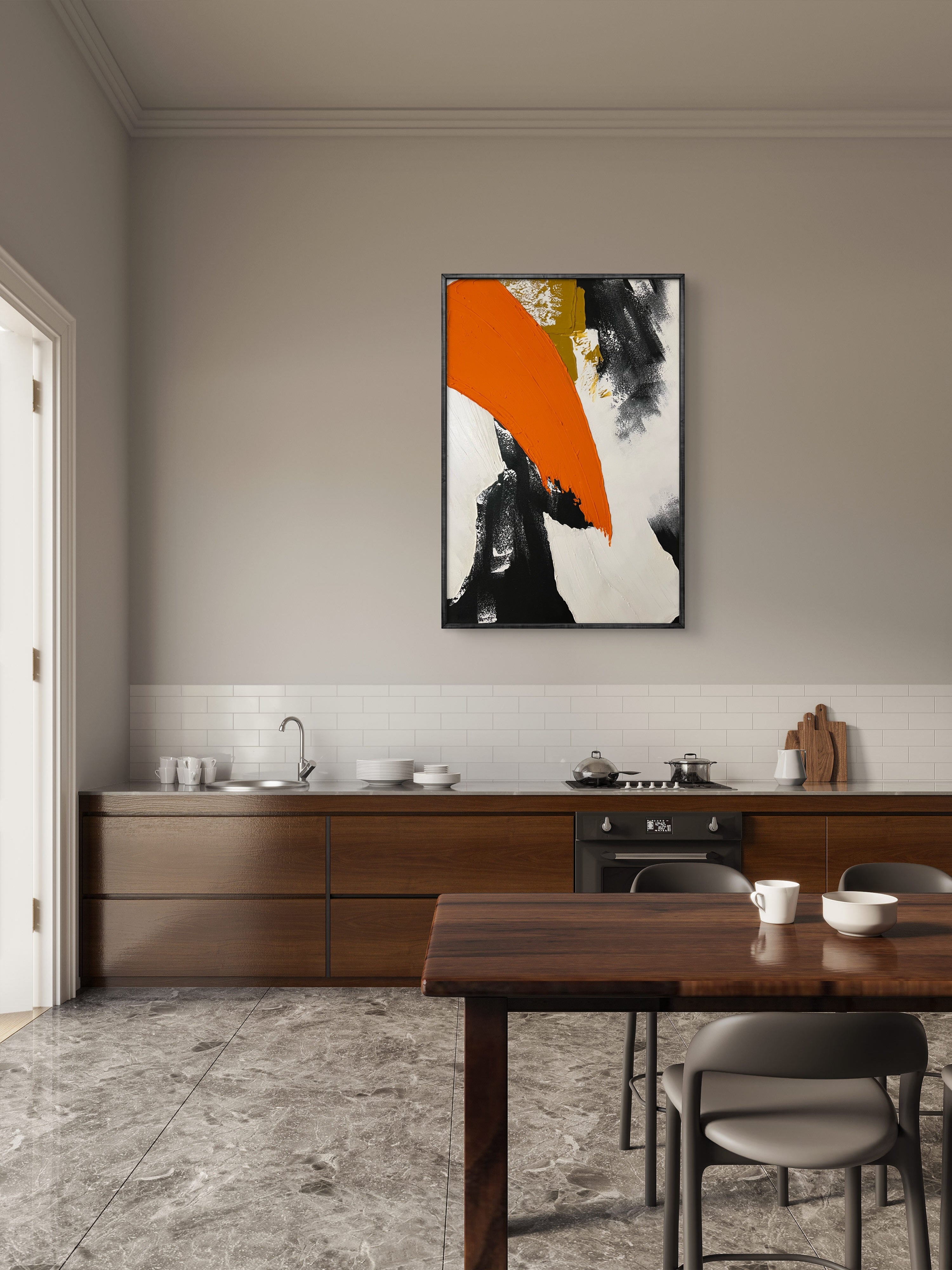 Amber Arc Texture / Textured Abstract Canvas Wall Art in Orange, Black & White | Modern Home Décor