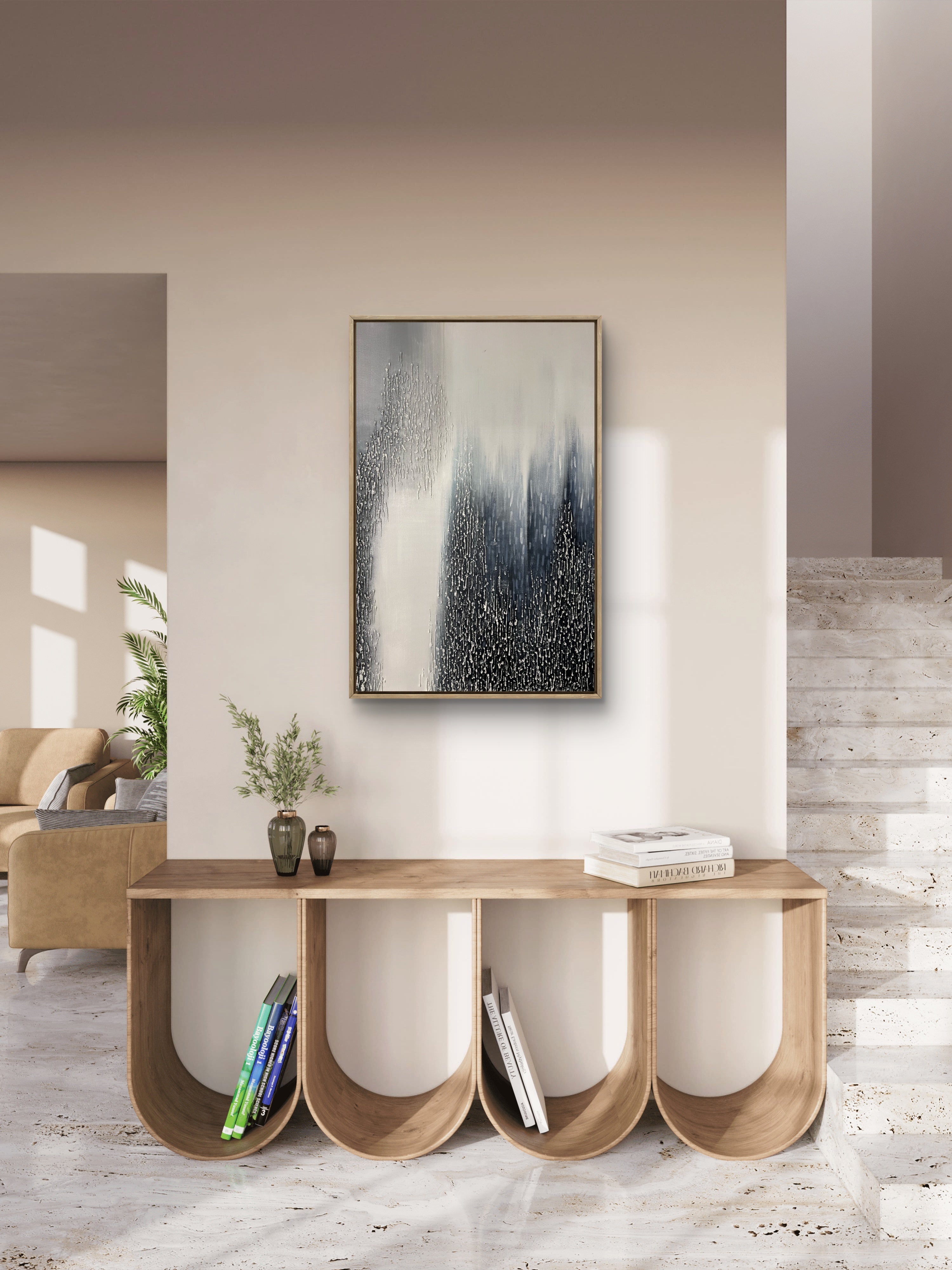 Vertical Drift Texture / Textured Abstract Canvas Wall Art in Black, White & Grey | Modern Home Décor