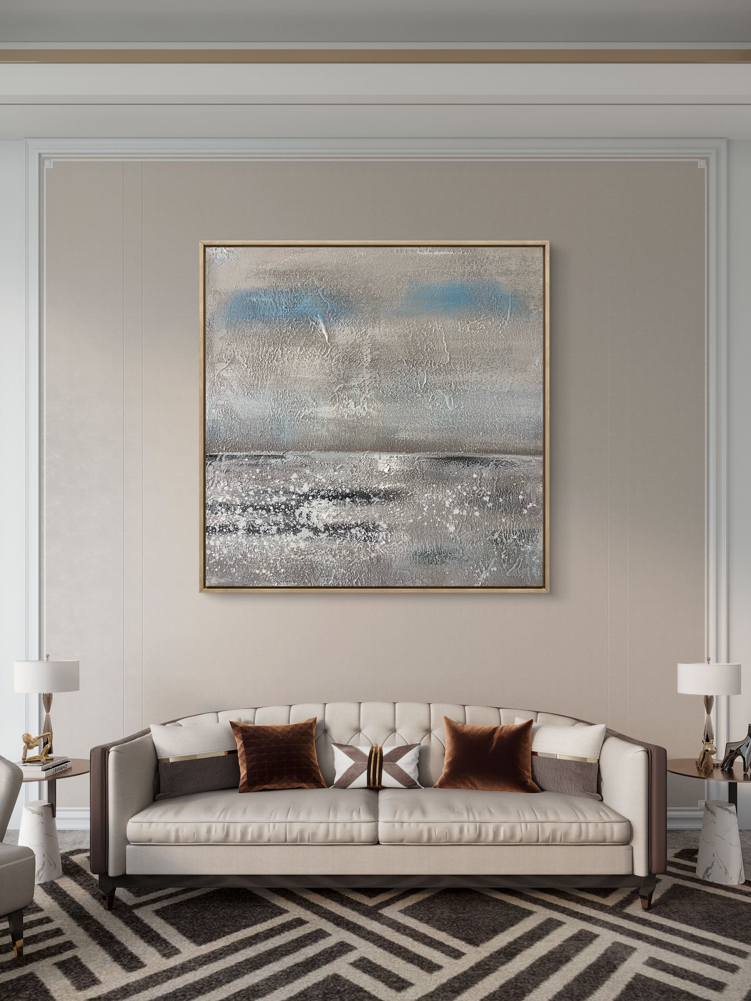 Quiet Shore Texture / Textured Abstract Canvas Wall Art in Soft Grey & Blue | Modern Home Décor