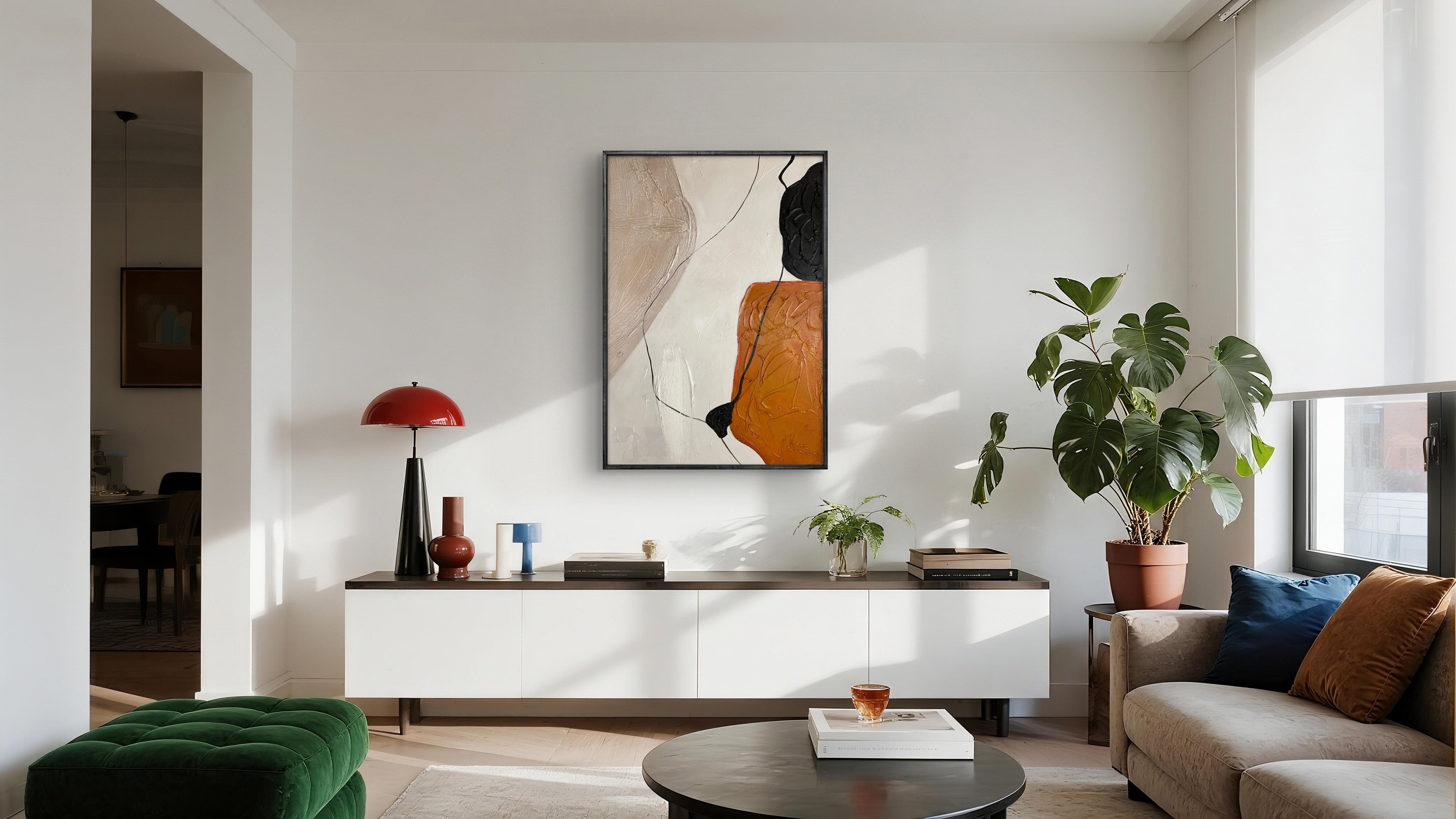 Terracotta Balance Texture / Textured Abstract Canvas Wall Art in Terracotta, Black & Neutral | Modern Home Décor