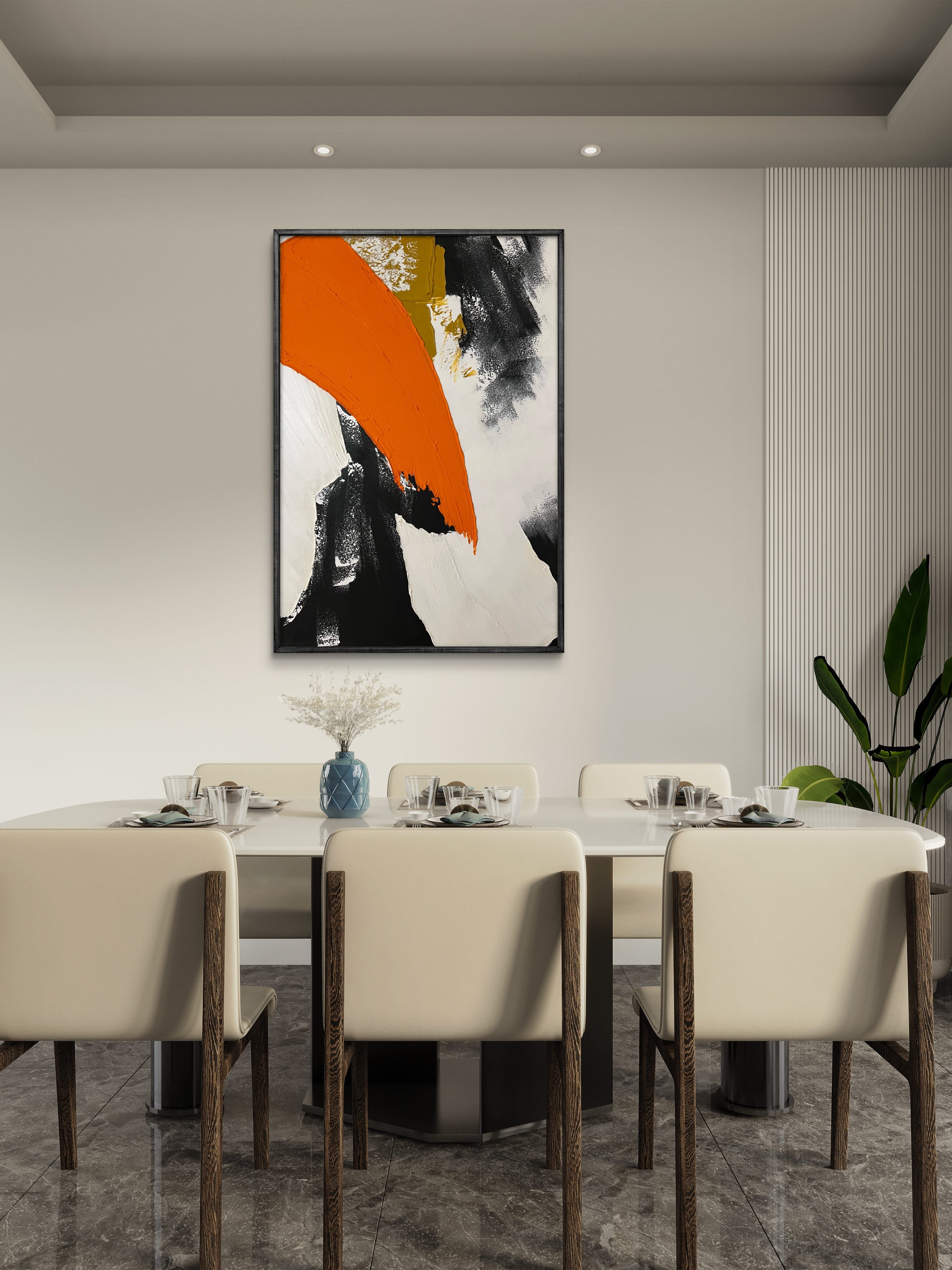 Amber Arc Texture / Textured Abstract Canvas Wall Art in Orange, Black & White | Modern Home Décor