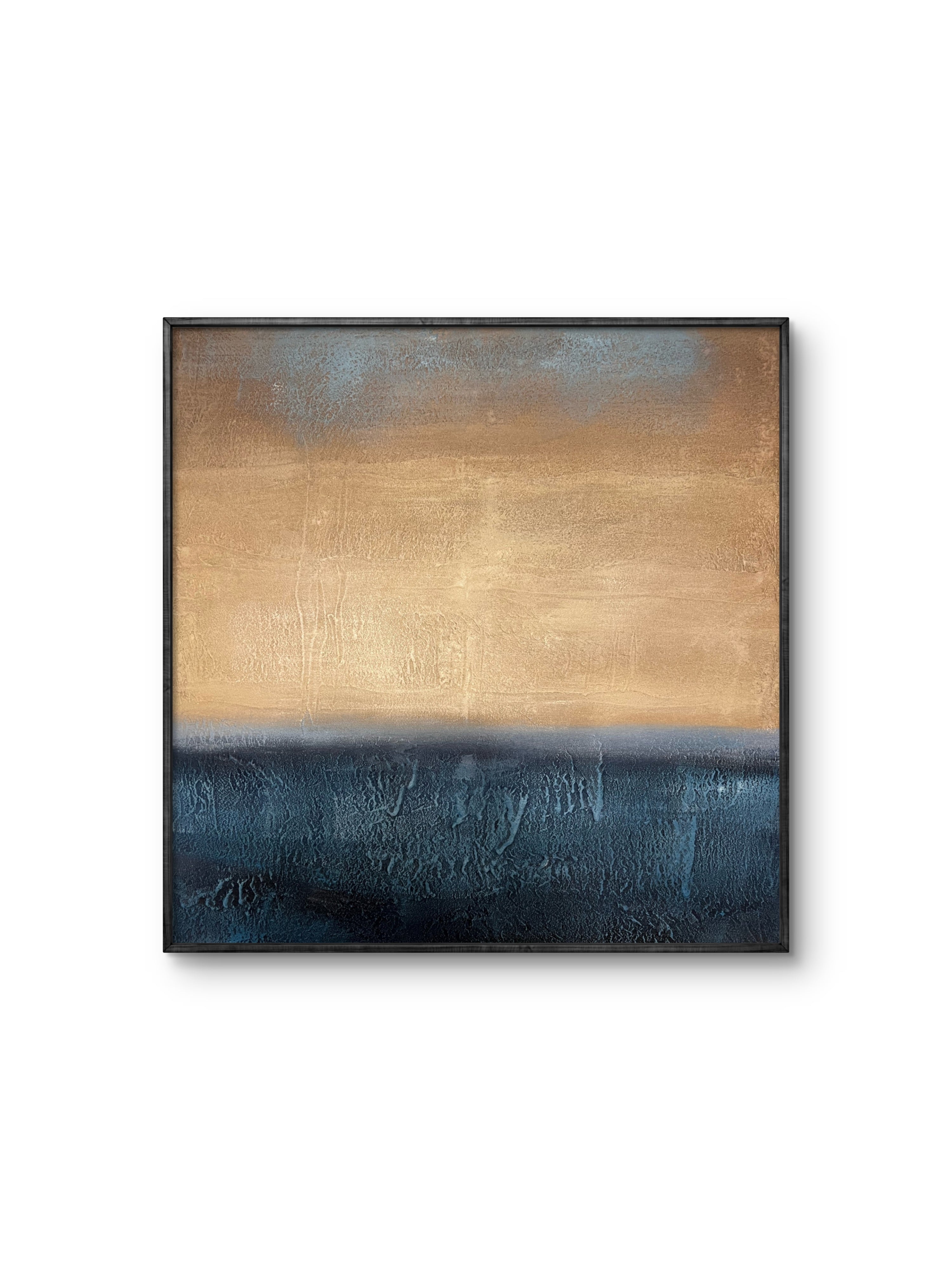 Golden Horizon Texture / Textured Abstract Canvas Wall Art in Gold & Deep Blue | Modern Home Décor