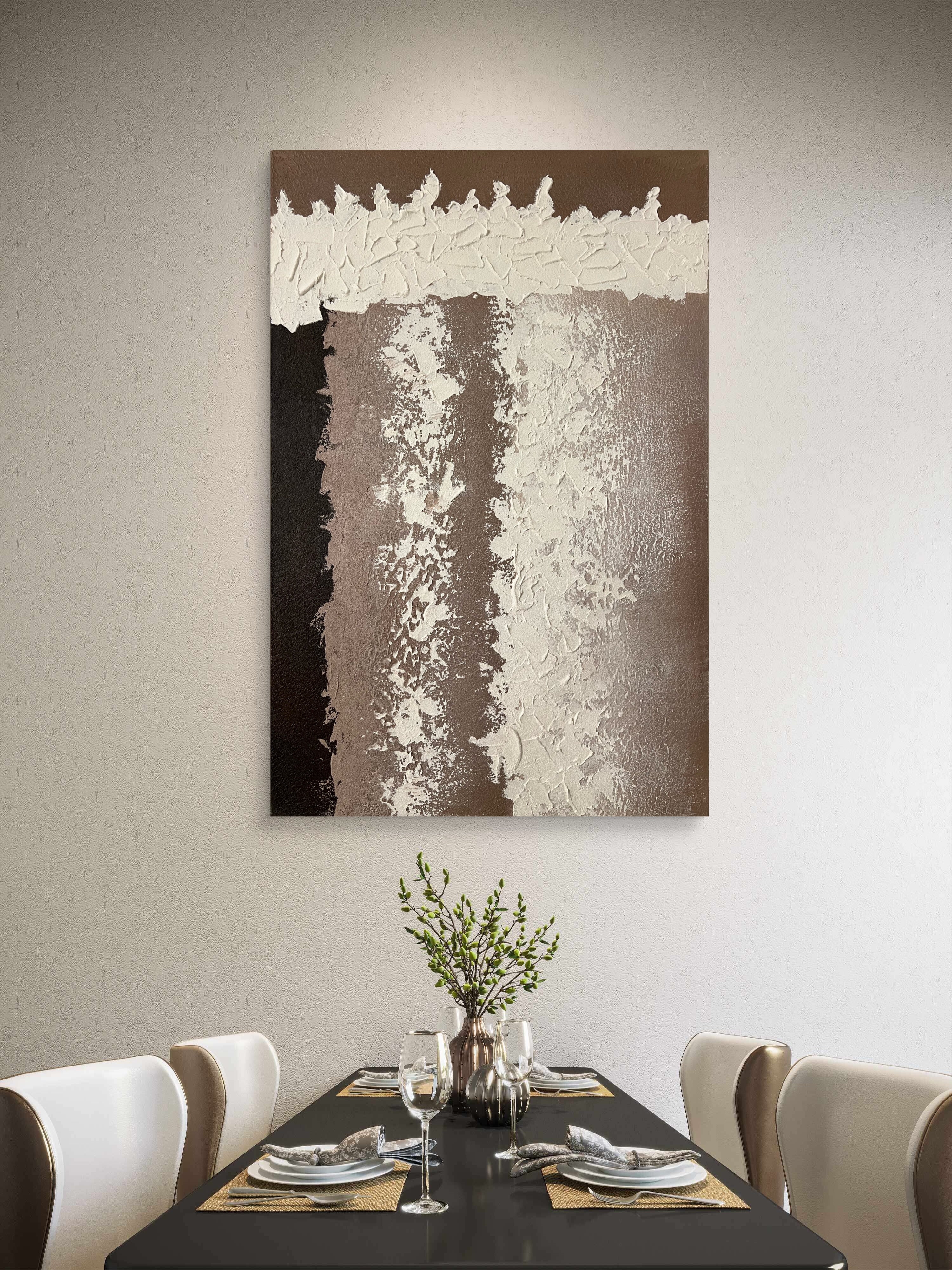Earth Column Texture / Textured Abstract Canvas Wall Art in Neutral Beige & Brown | Modern Home Décor