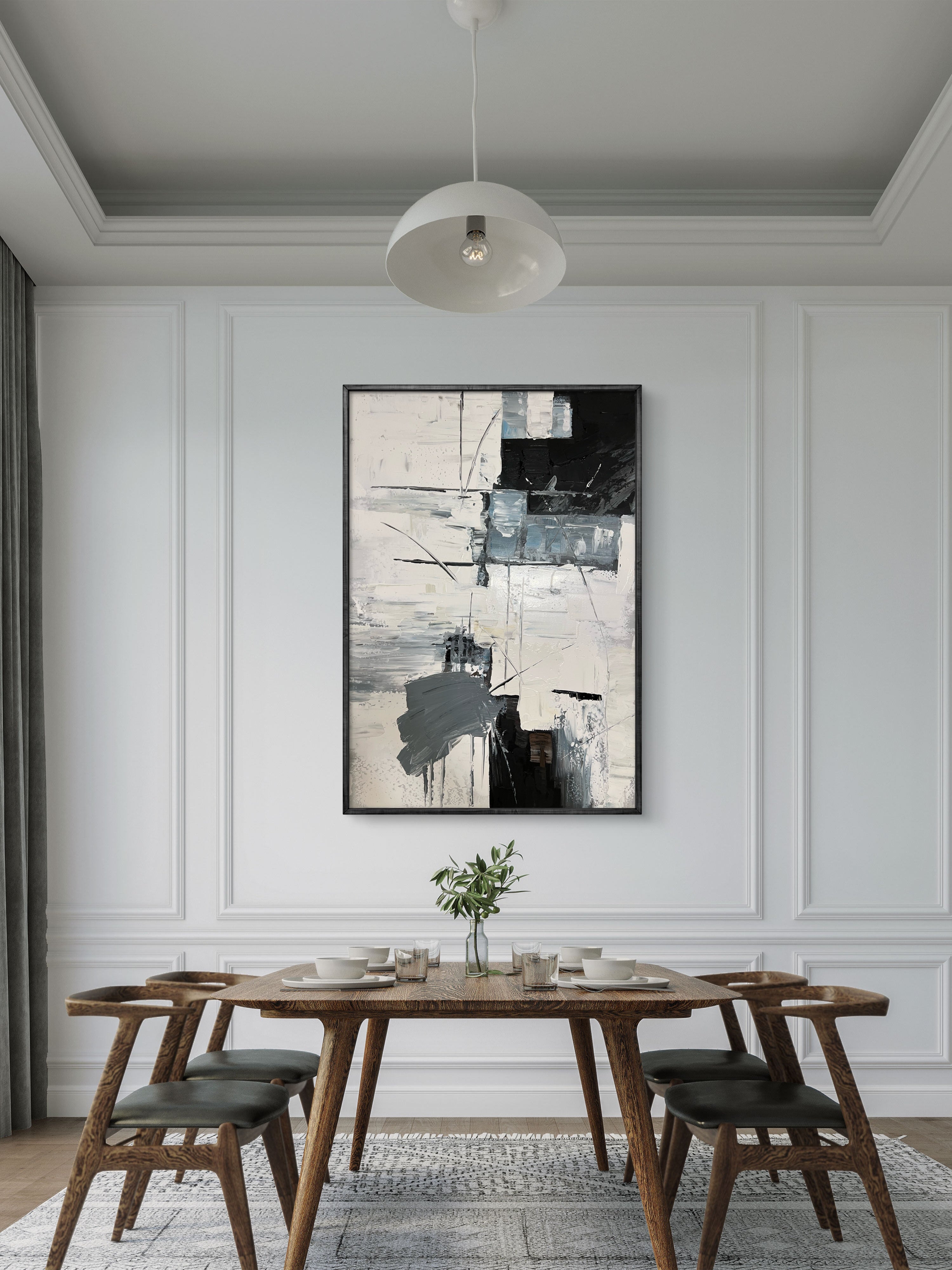 Structured Rhythm Texture /  Textured Abstract Canvas Wall Art in Black, White & Grey | Modern Home Décor