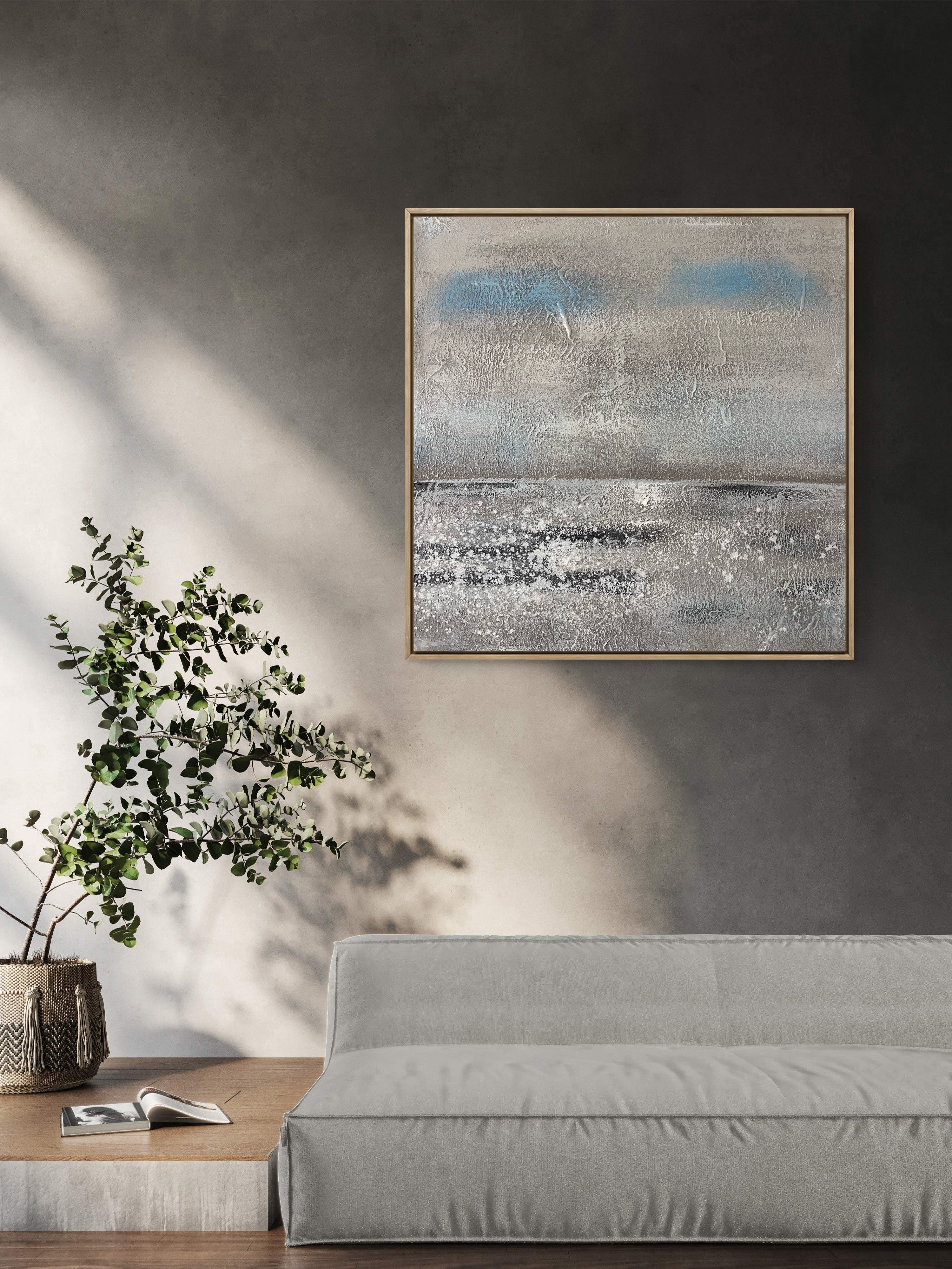 Quiet Shore Texture / Textured Abstract Canvas Wall Art in Soft Grey & Blue | Modern Home Décor