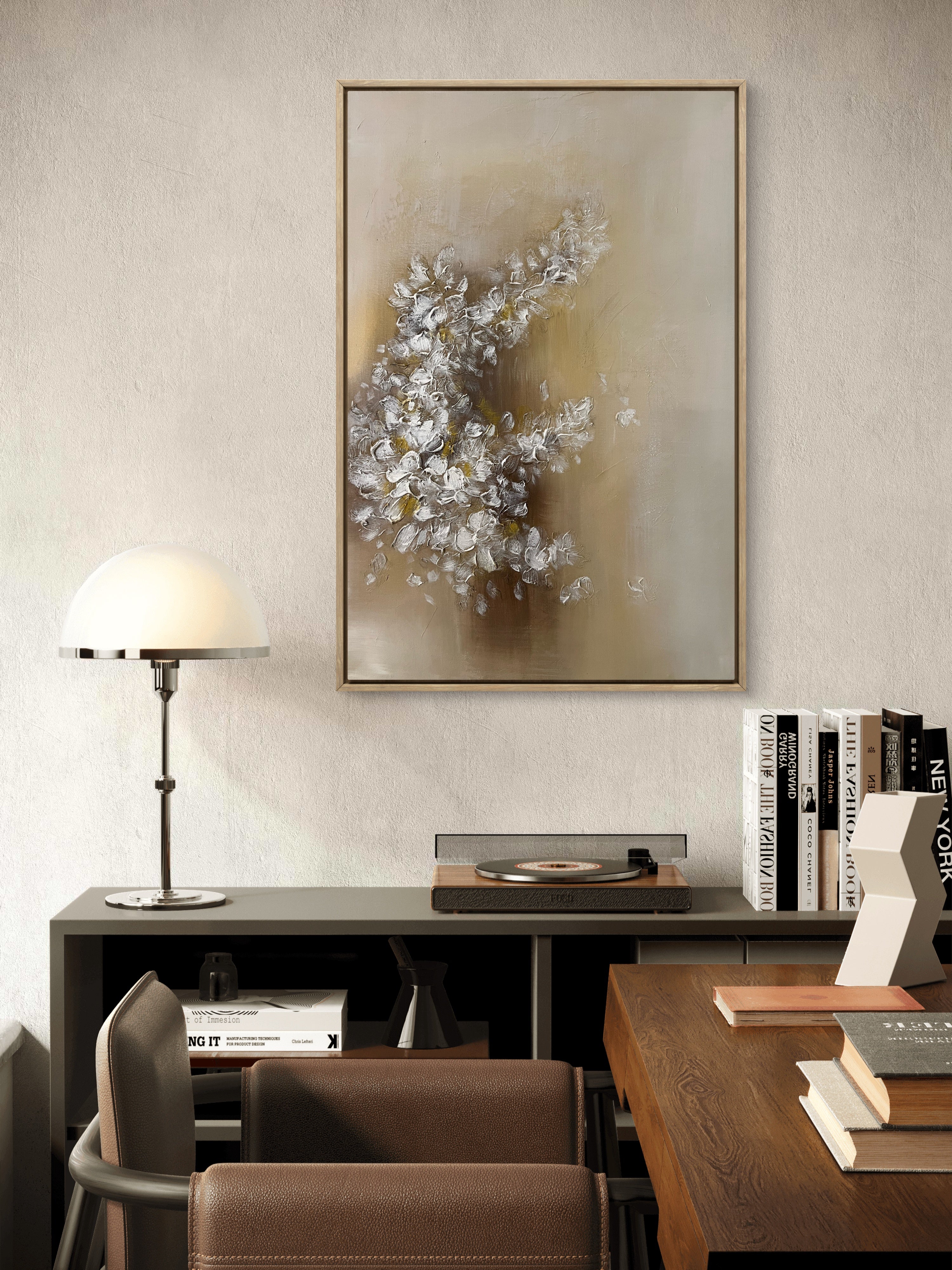 Soft Bloom Texture / Textured Floral Canvas Wall Art in Soft Beige & White | Modern Home Décor