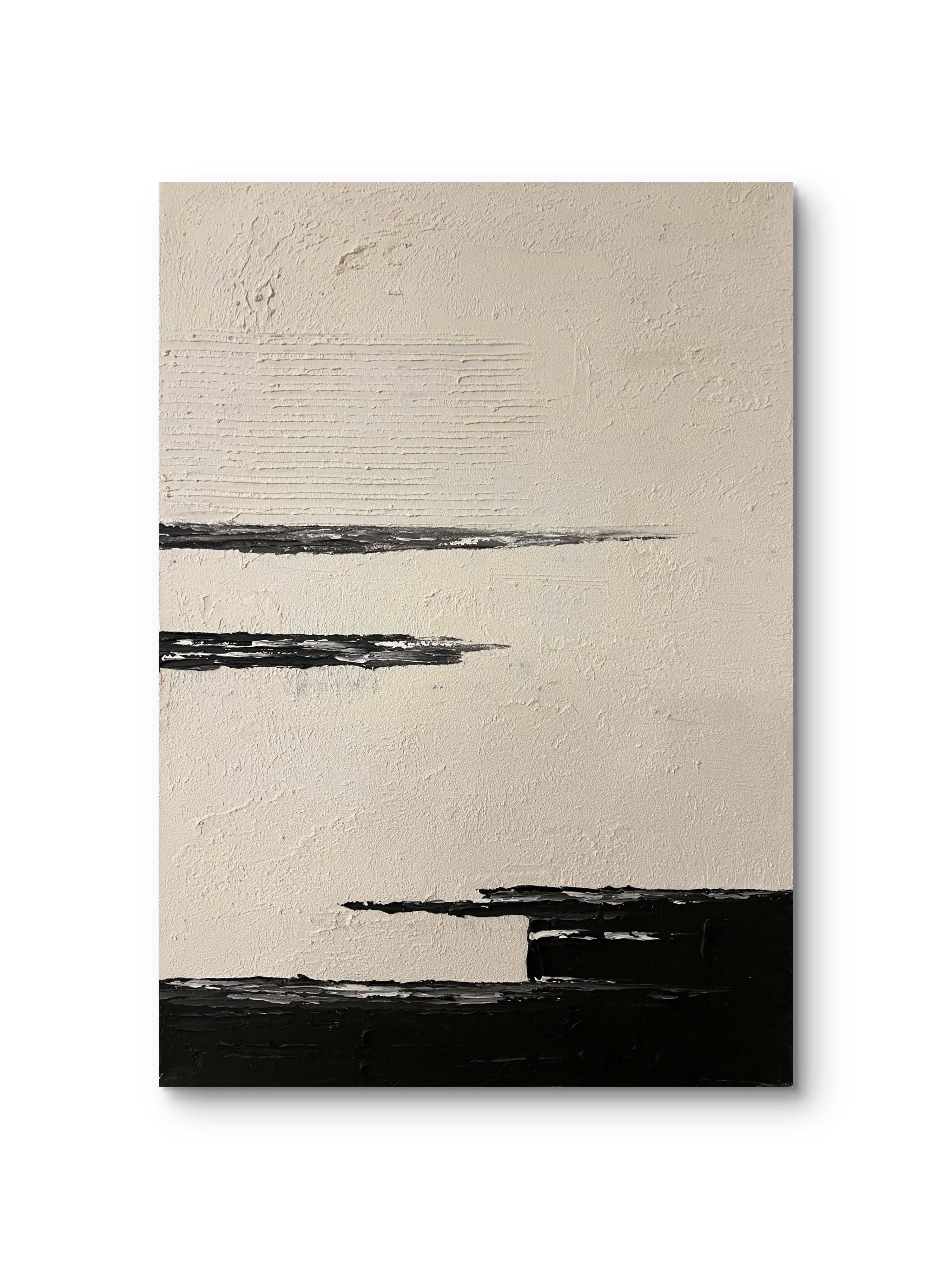 Quiet Horizon Texture / Minimalist Textured Abstract Canvas Wall Art in Black & Ivory | Modern Home Décor