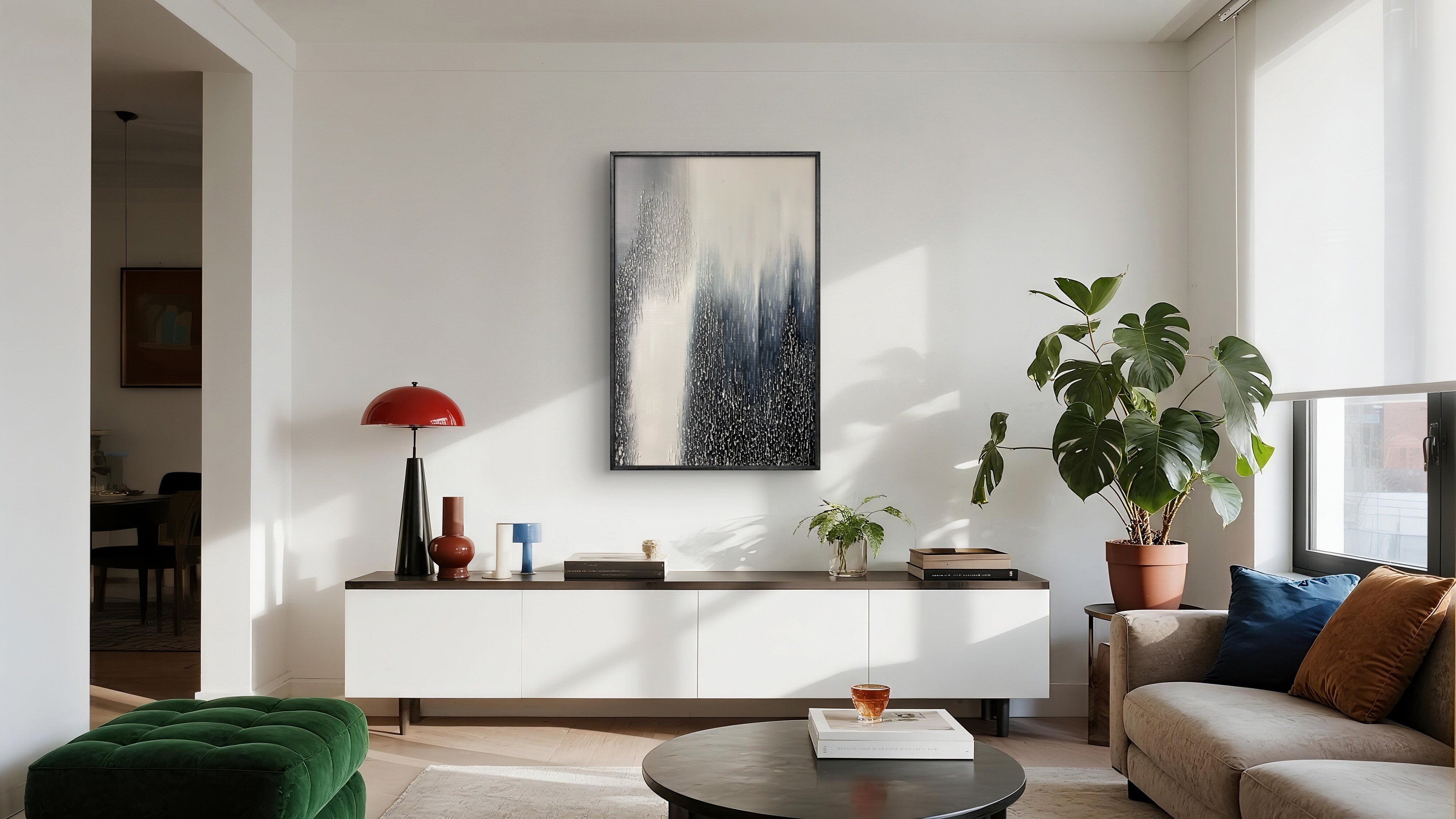 Vertical Drift Texture / Textured Abstract Canvas Wall Art in Black, White & Grey | Modern Home Décor