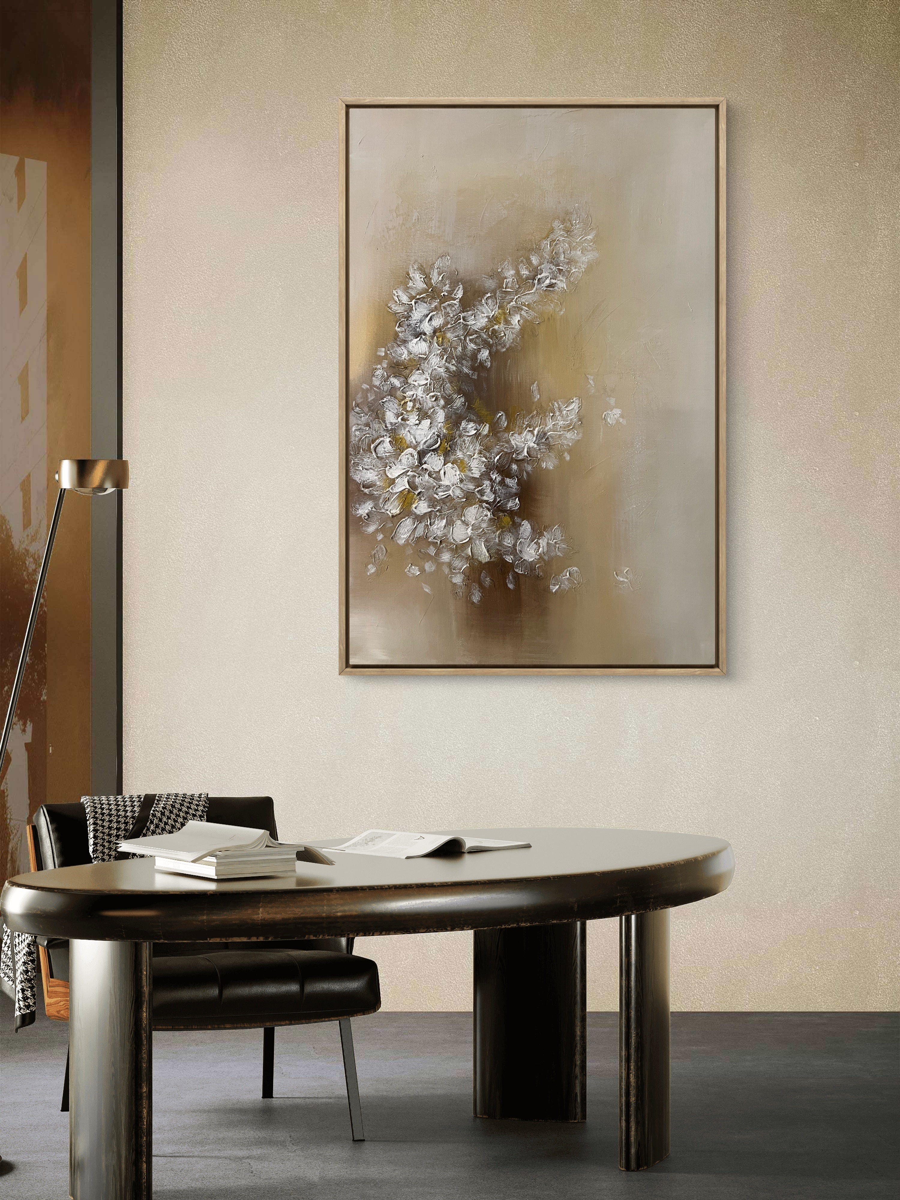 Soft Bloom Texture / Textured Floral Canvas Wall Art in Soft Beige & White | Modern Home Décor