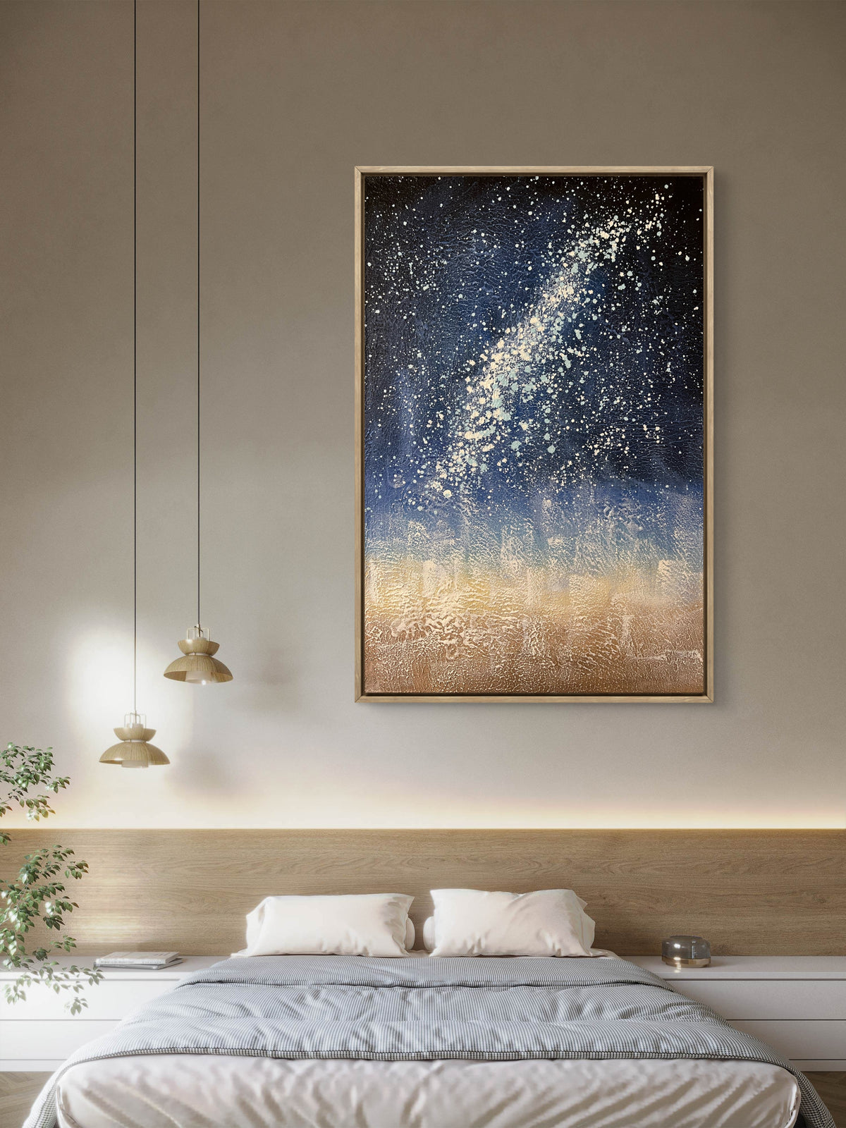 Starlit Horizon Texture / Textured Abstract Canvas Wall Art in Deep Bl