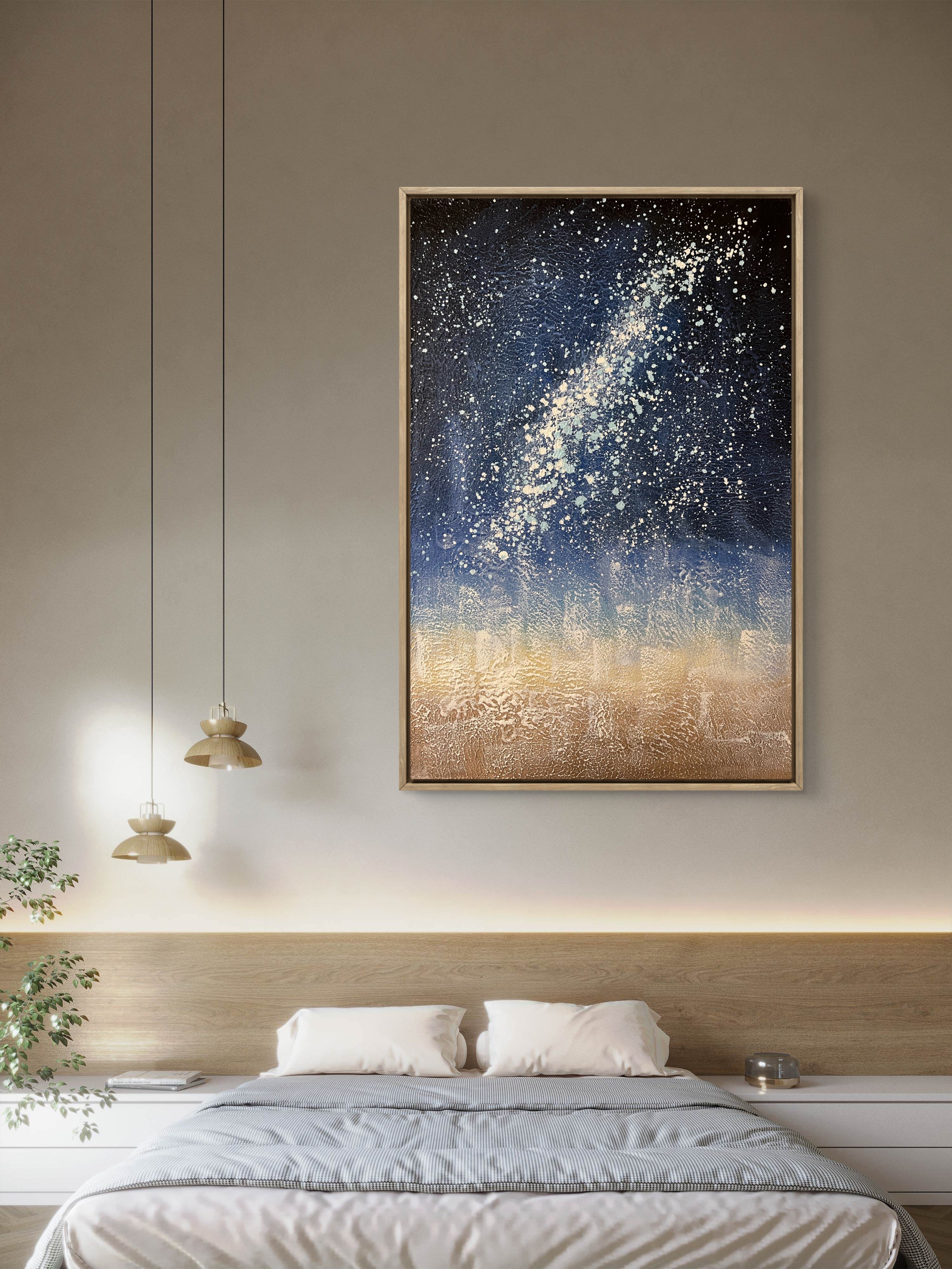 Starlit Horizon Texture / Textured Abstract Canvas Wall Art in Deep Blue & Gold | Modern Home Décor