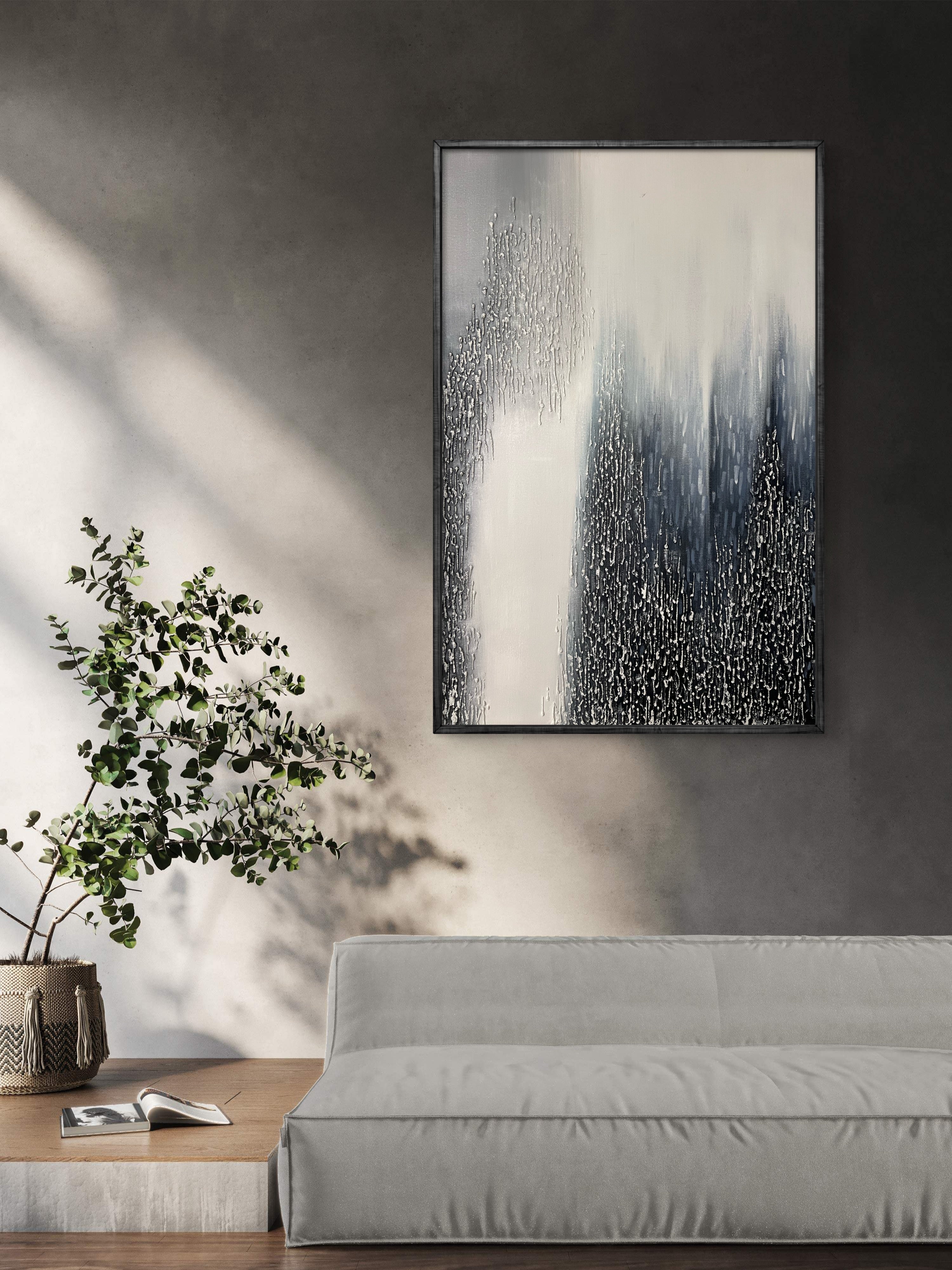 Vertical Drift Texture / Textured Abstract Canvas Wall Art in Black, White & Grey | Modern Home Décor