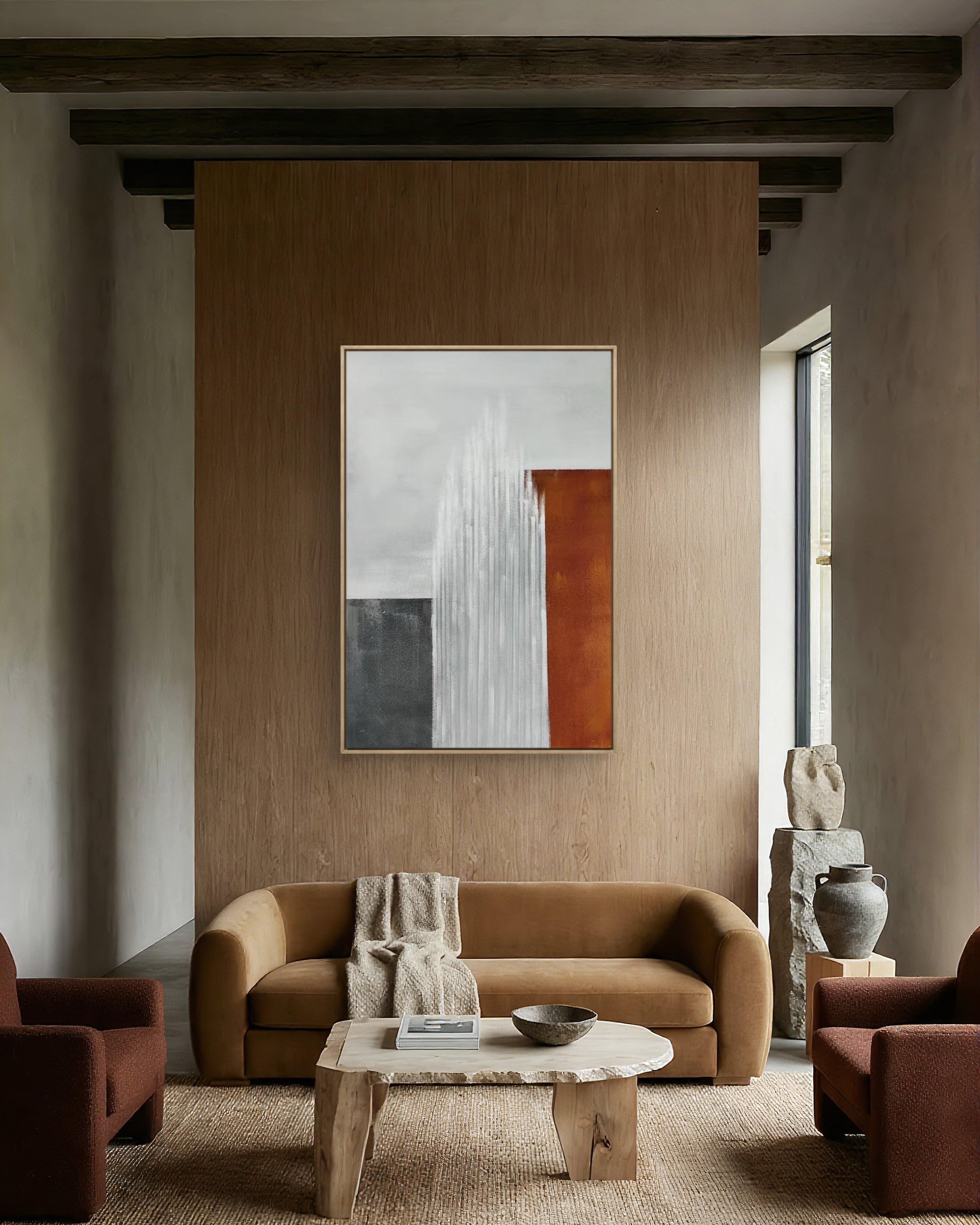 Vertical Ember Texture / Textured Abstract Canvas Wall Art in Rust, White & Grey | Modern Home Décor