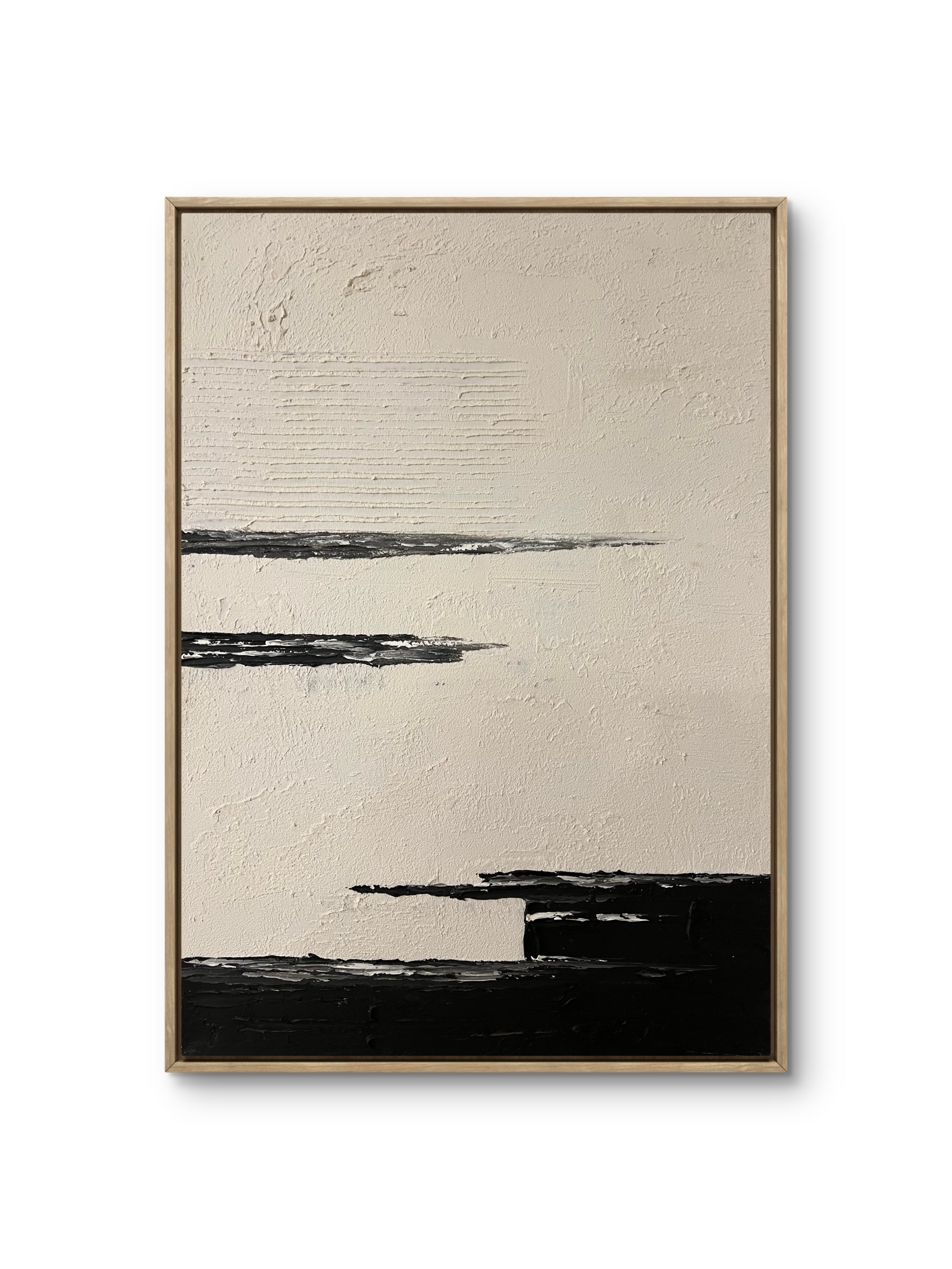 Quiet Horizon Texture / Minimalist Textured Abstract Canvas Wall Art in Black & Ivory | Modern Home Décor