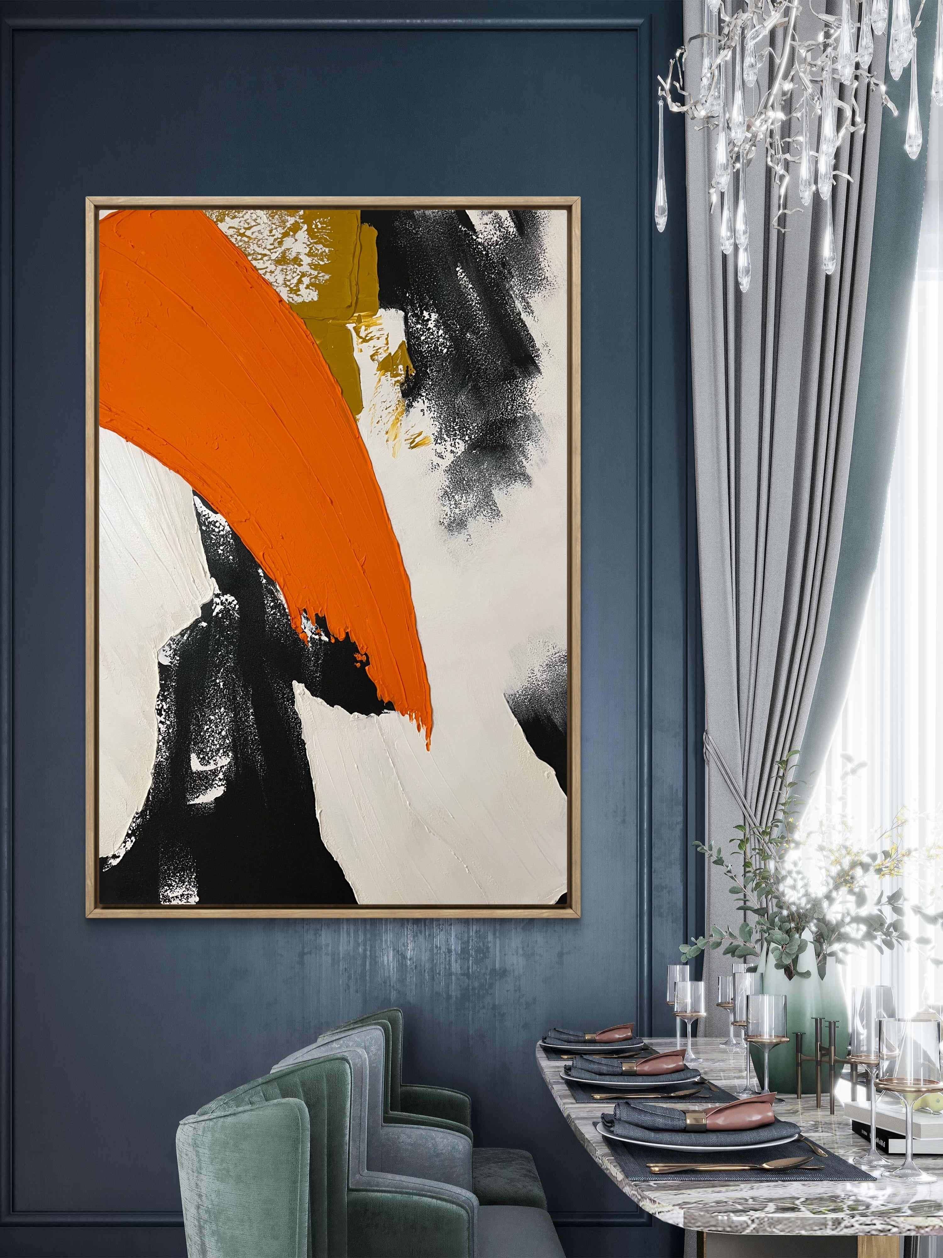 Amber Arc Texture / Textured Abstract Canvas Wall Art in Orange, Black & White | Modern Home Décor