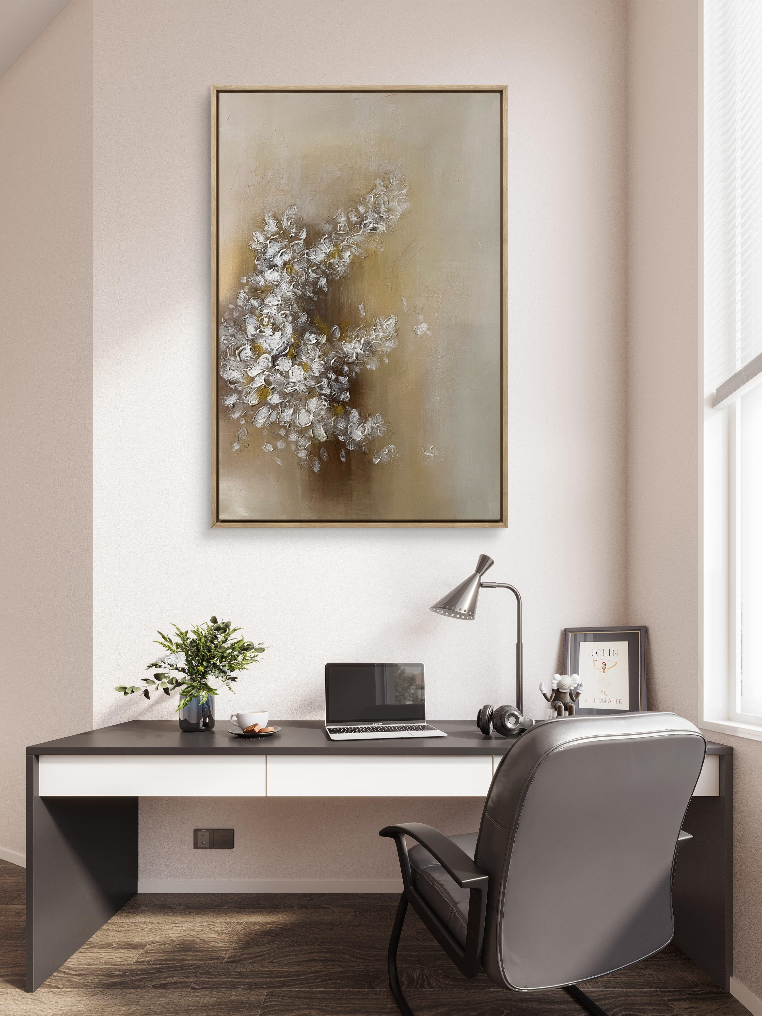 Soft Bloom Texture / Textured Floral Canvas Wall Art in Soft Beige & White | Modern Home Décor