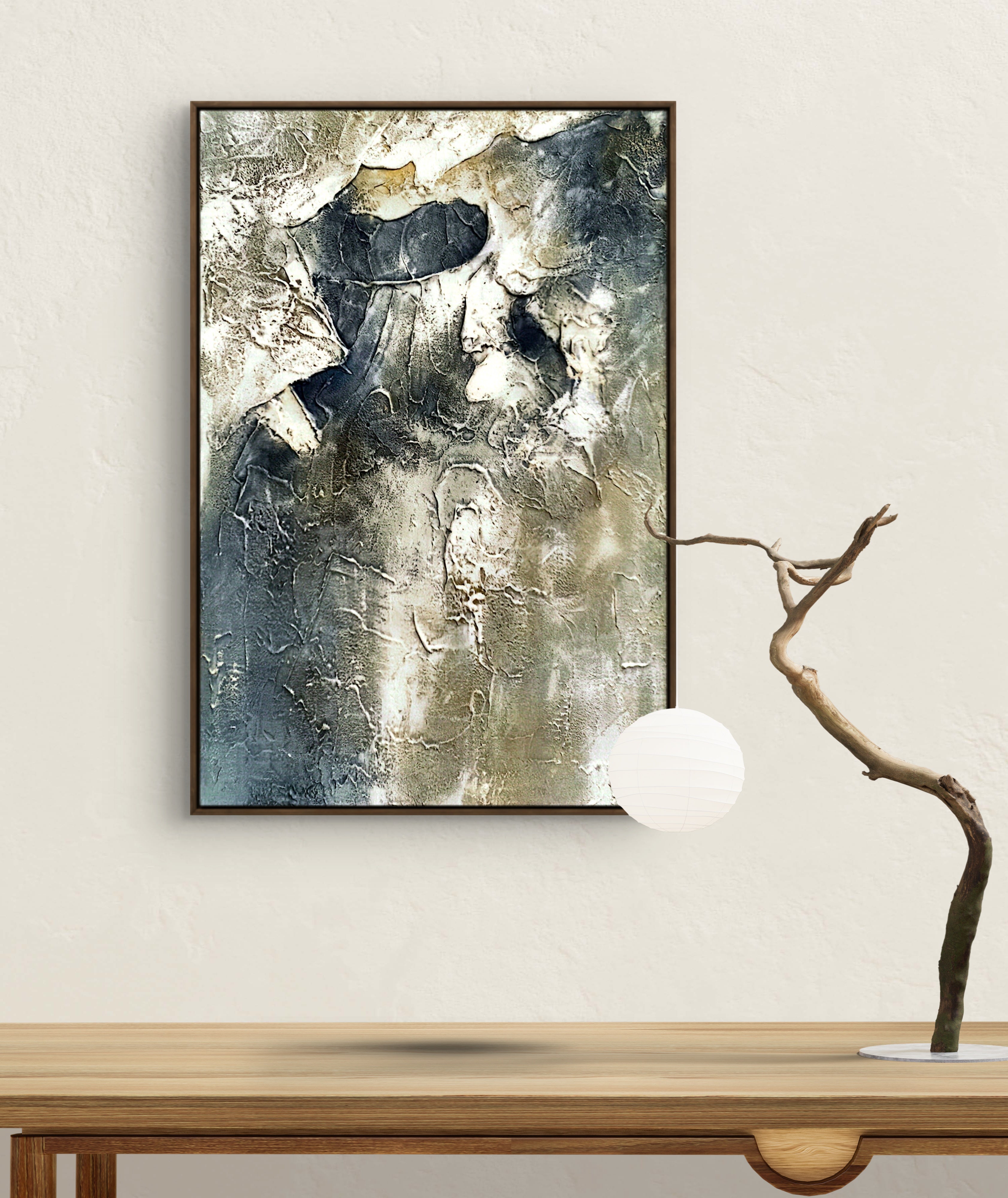Stone Flow Texture / Textured Abstract Canvas Wall Art in Grey & Stone Tones | Modern Home Décor