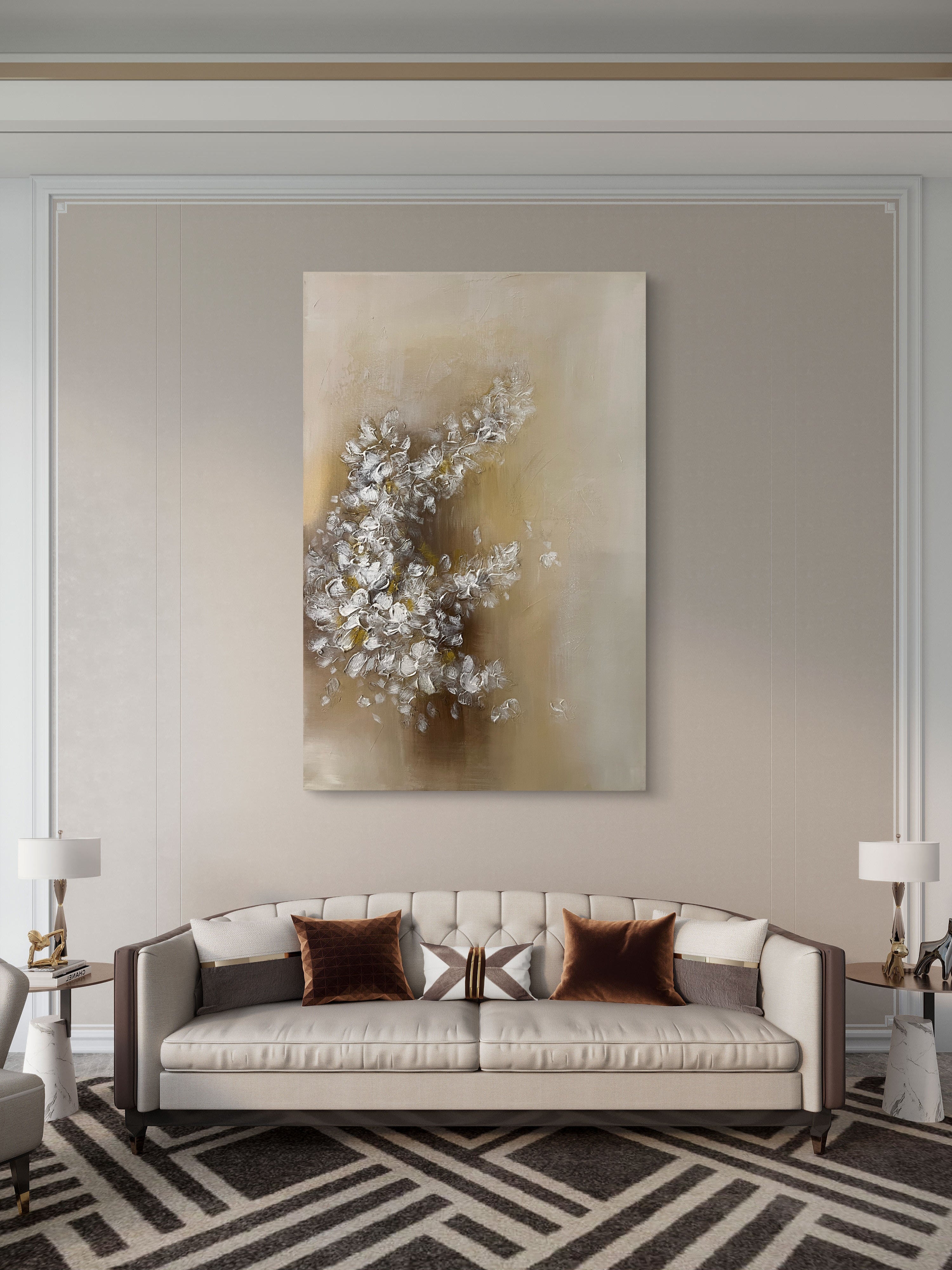 Soft Bloom Texture / Textured Floral Canvas Wall Art in Soft Beige & White | Modern Home Décor