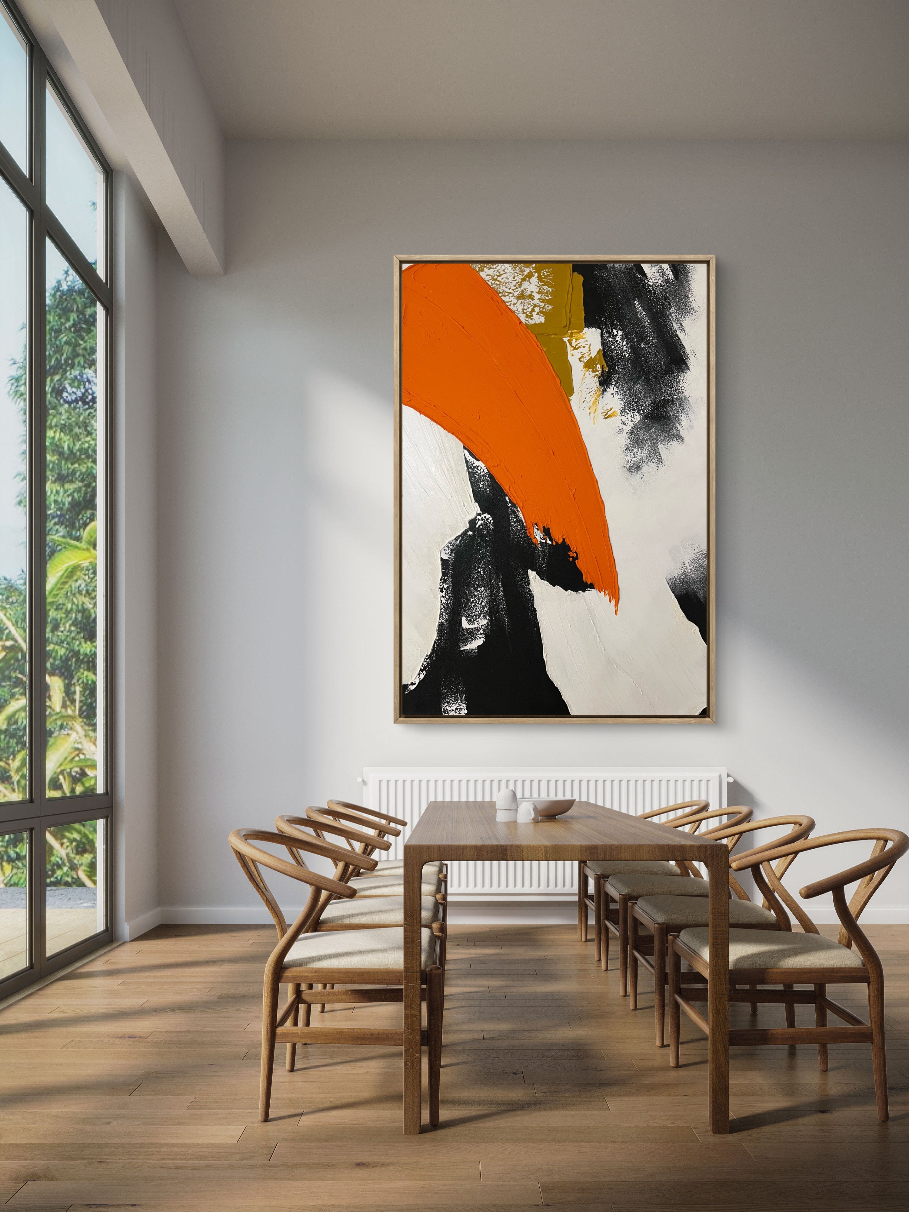 Amber Arc Texture / Textured Abstract Canvas Wall Art in Orange, Black & White | Modern Home Décor