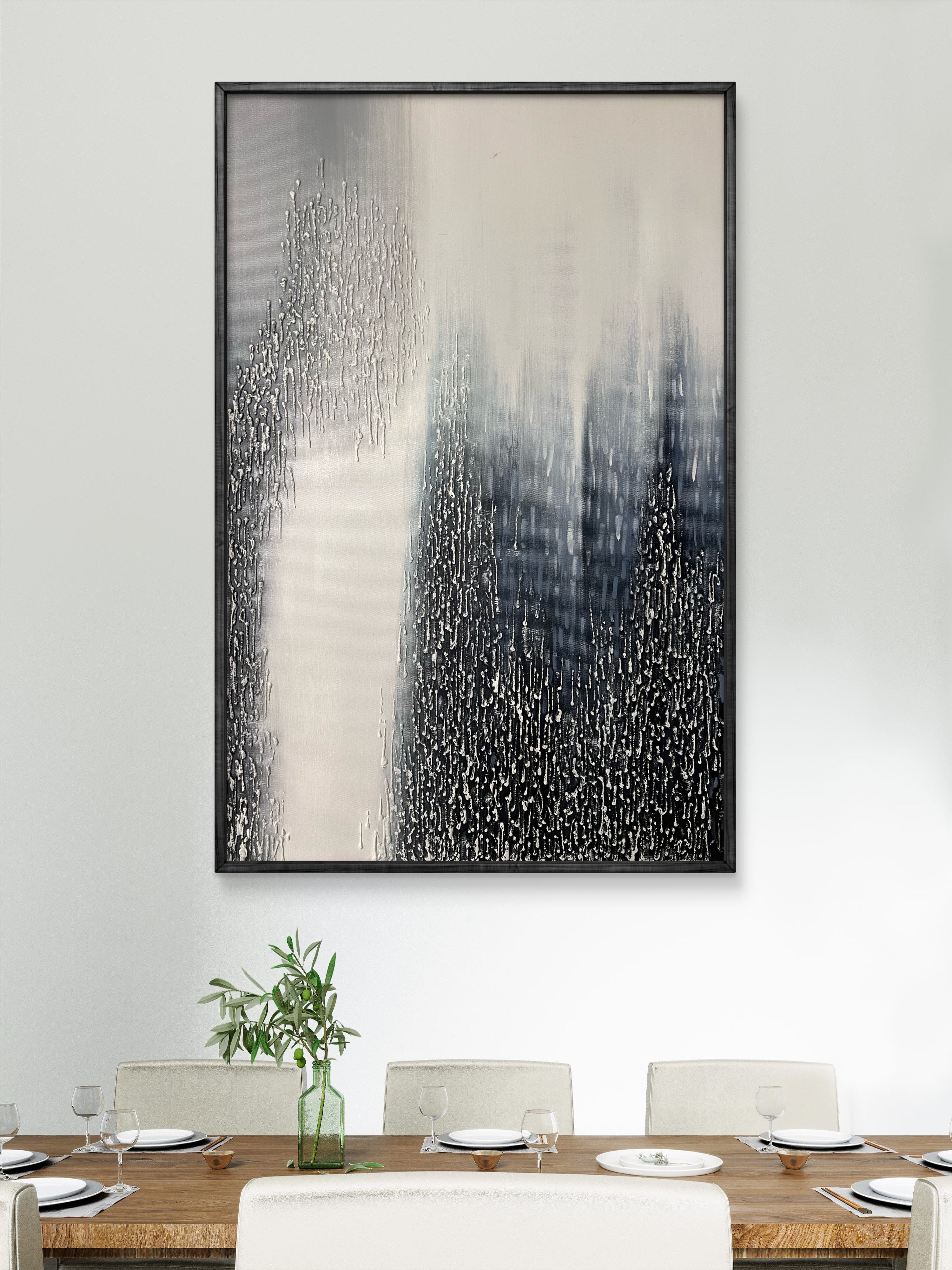 Vertical Drift Texture / Textured Abstract Canvas Wall Art in Black, White & Grey | Modern Home Décor