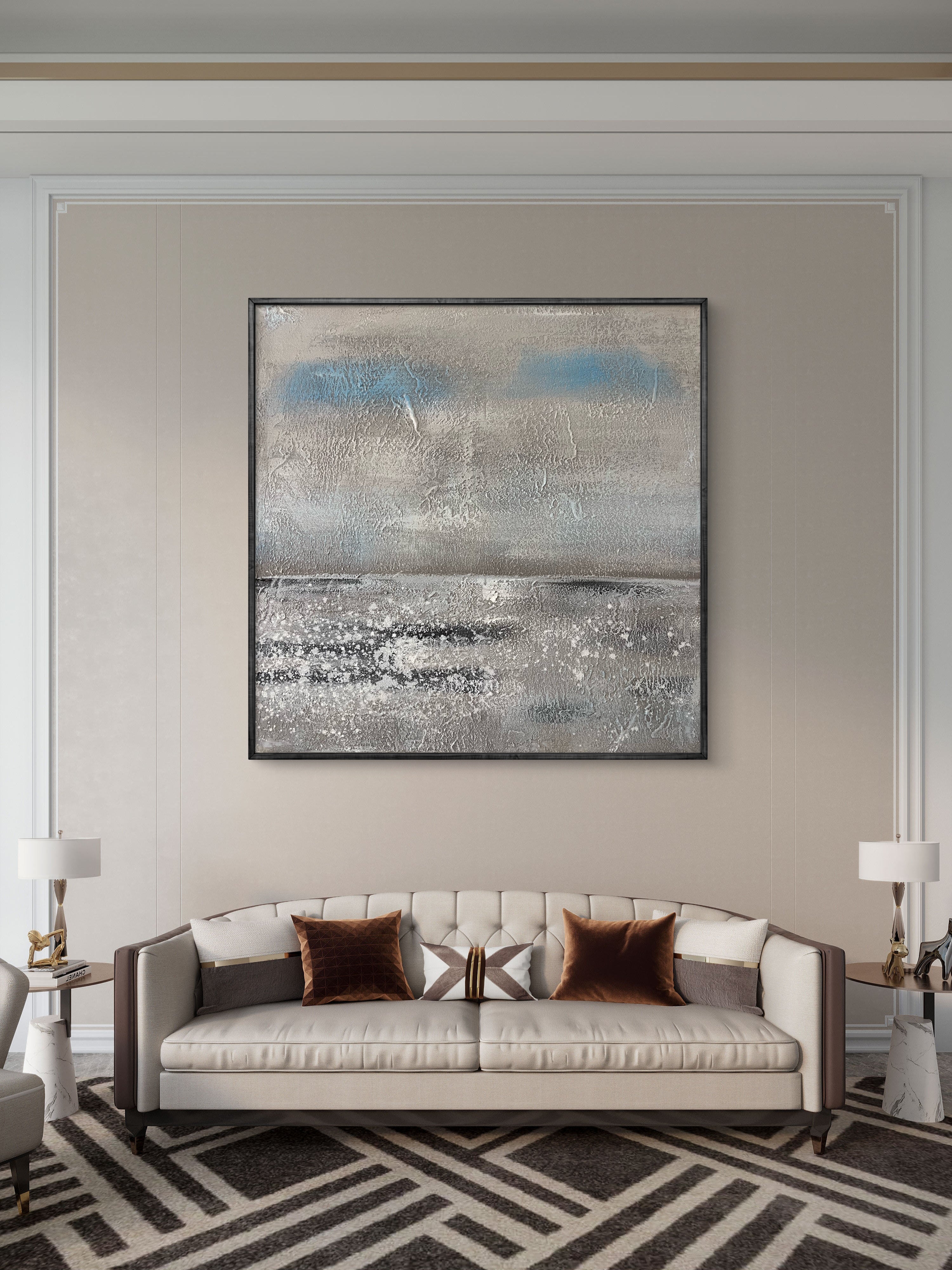 Quiet Shore Texture / Textured Abstract Canvas Wall Art in Soft Grey & Blue | Modern Home Décor