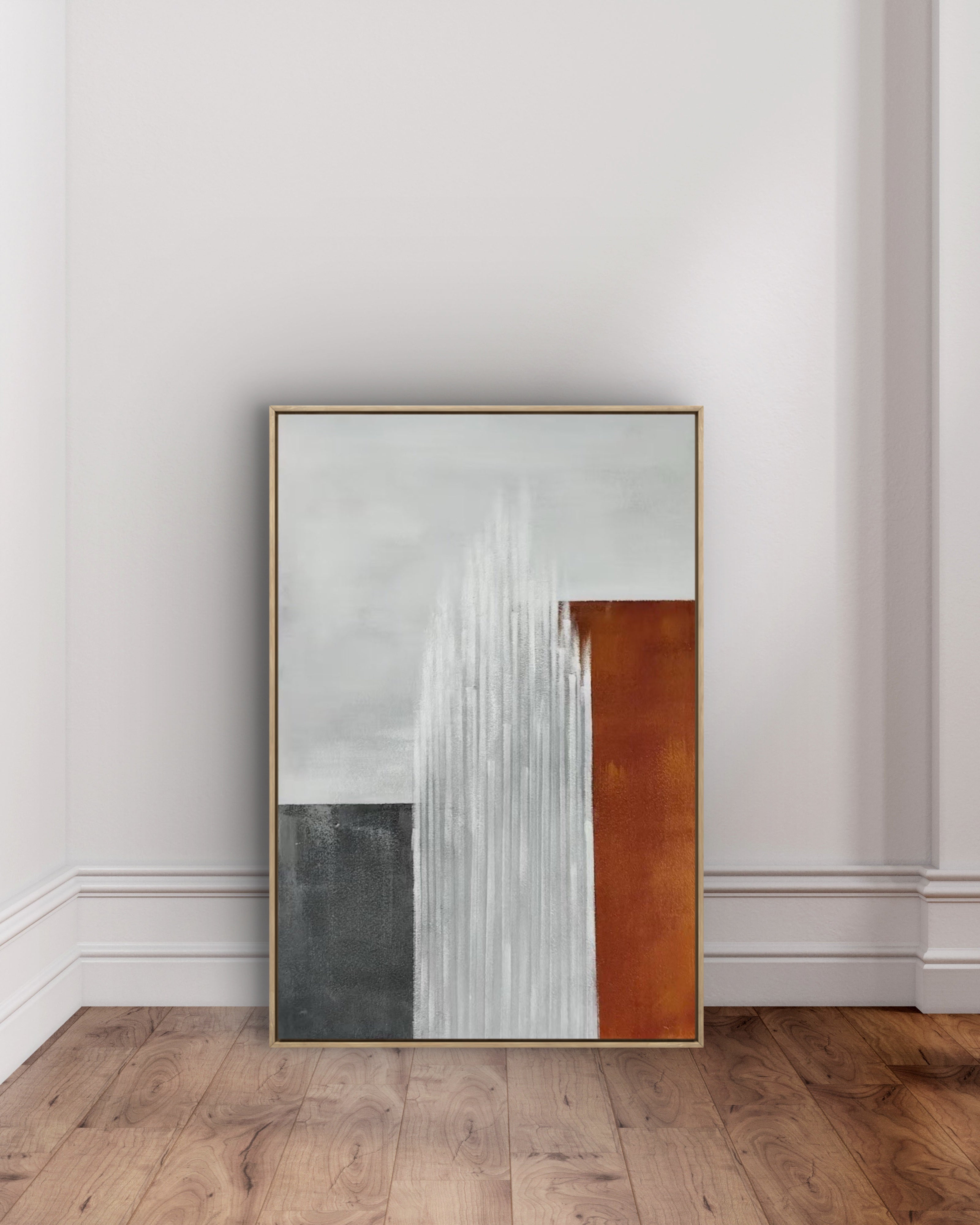 Vertical Ember Texture / Textured Abstract Canvas Wall Art in Rust, White & Grey | Modern Home Décor