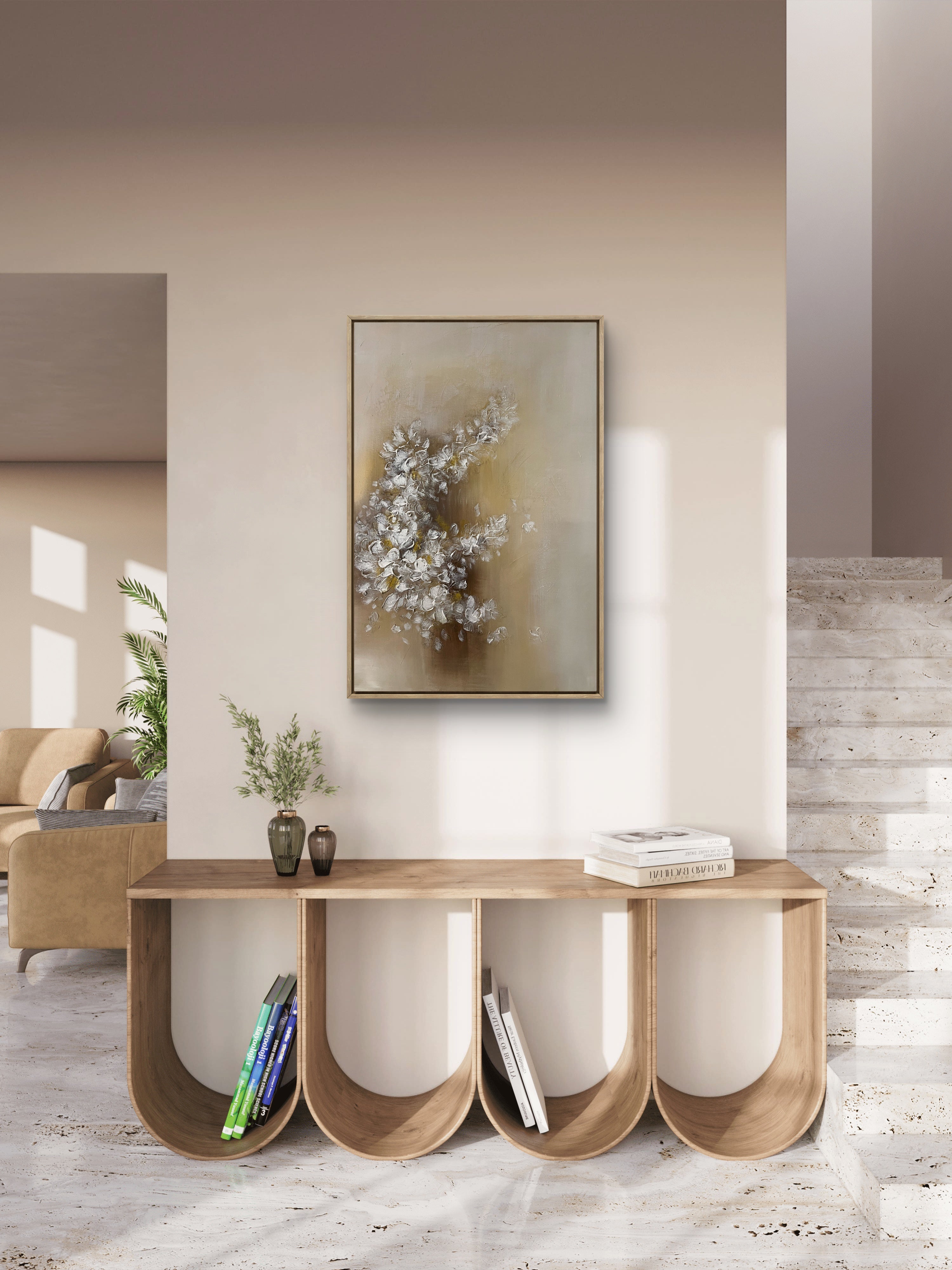 Soft Bloom Texture / Textured Floral Canvas Wall Art in Soft Beige & White | Modern Home Décor