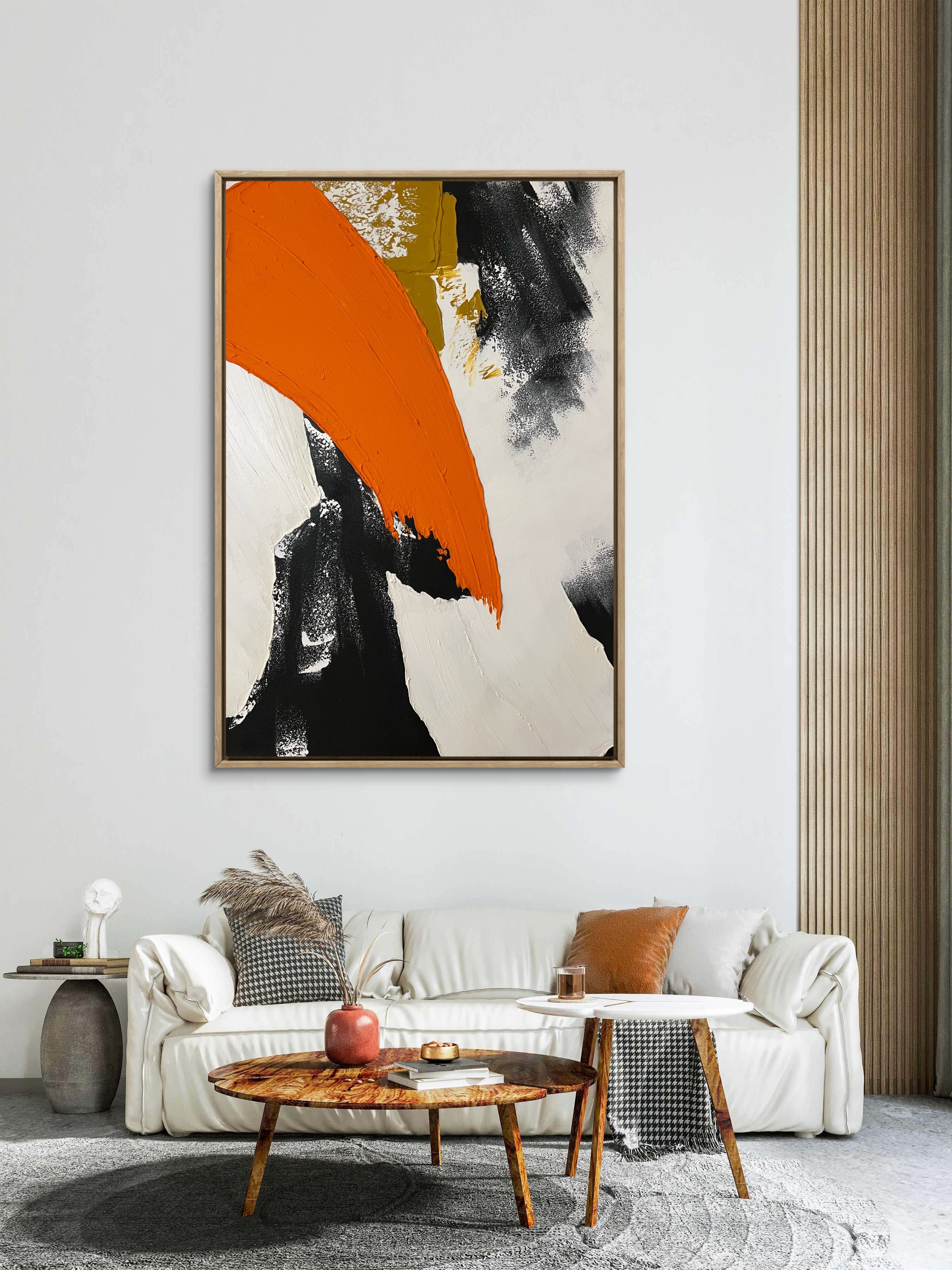 Amber Arc Texture / Textured Abstract Canvas Wall Art in Orange, Black & White | Modern Home Décor