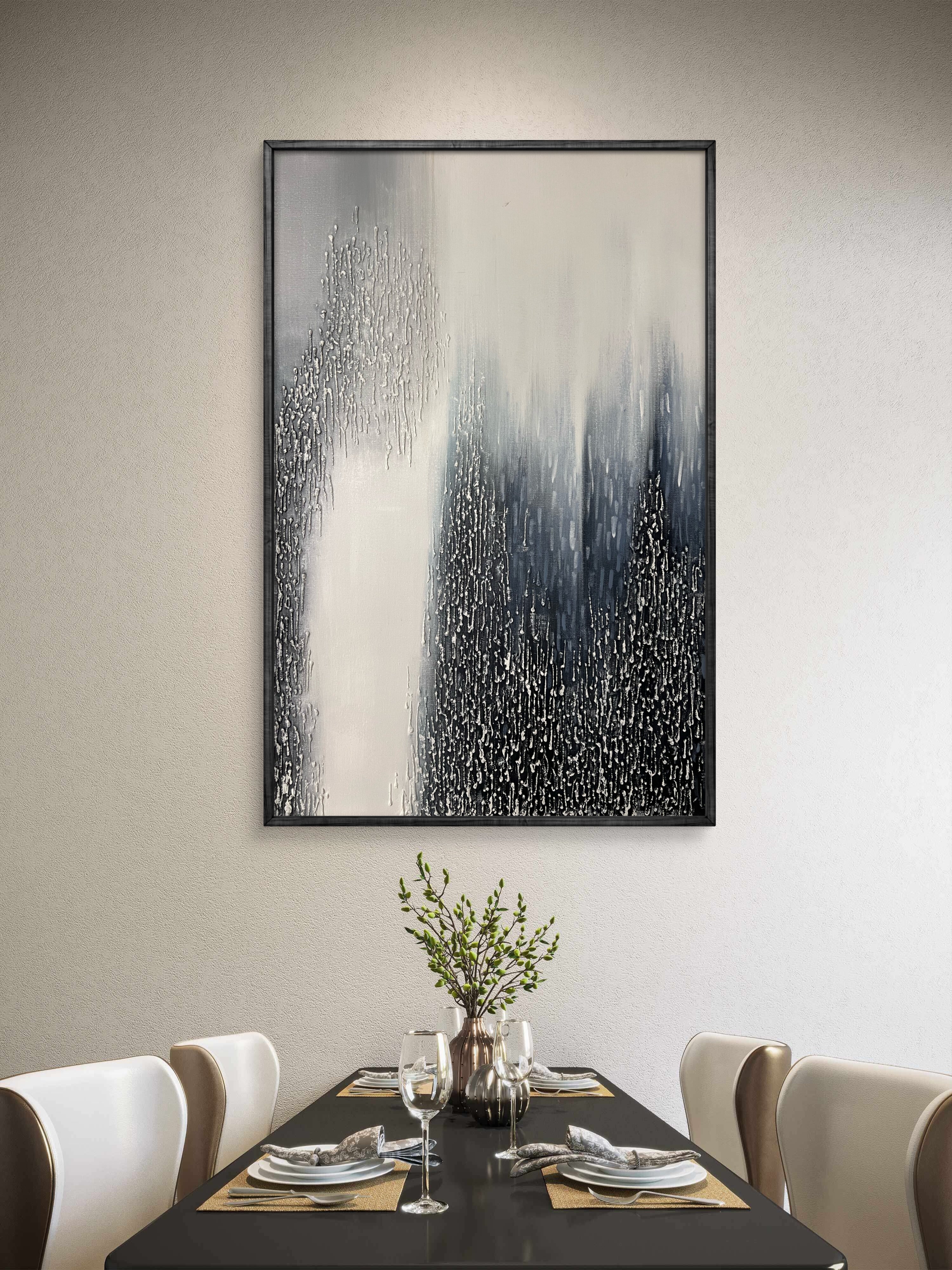 Vertical Drift Texture / Textured Abstract Canvas Wall Art in Black, White & Grey | Modern Home Décor